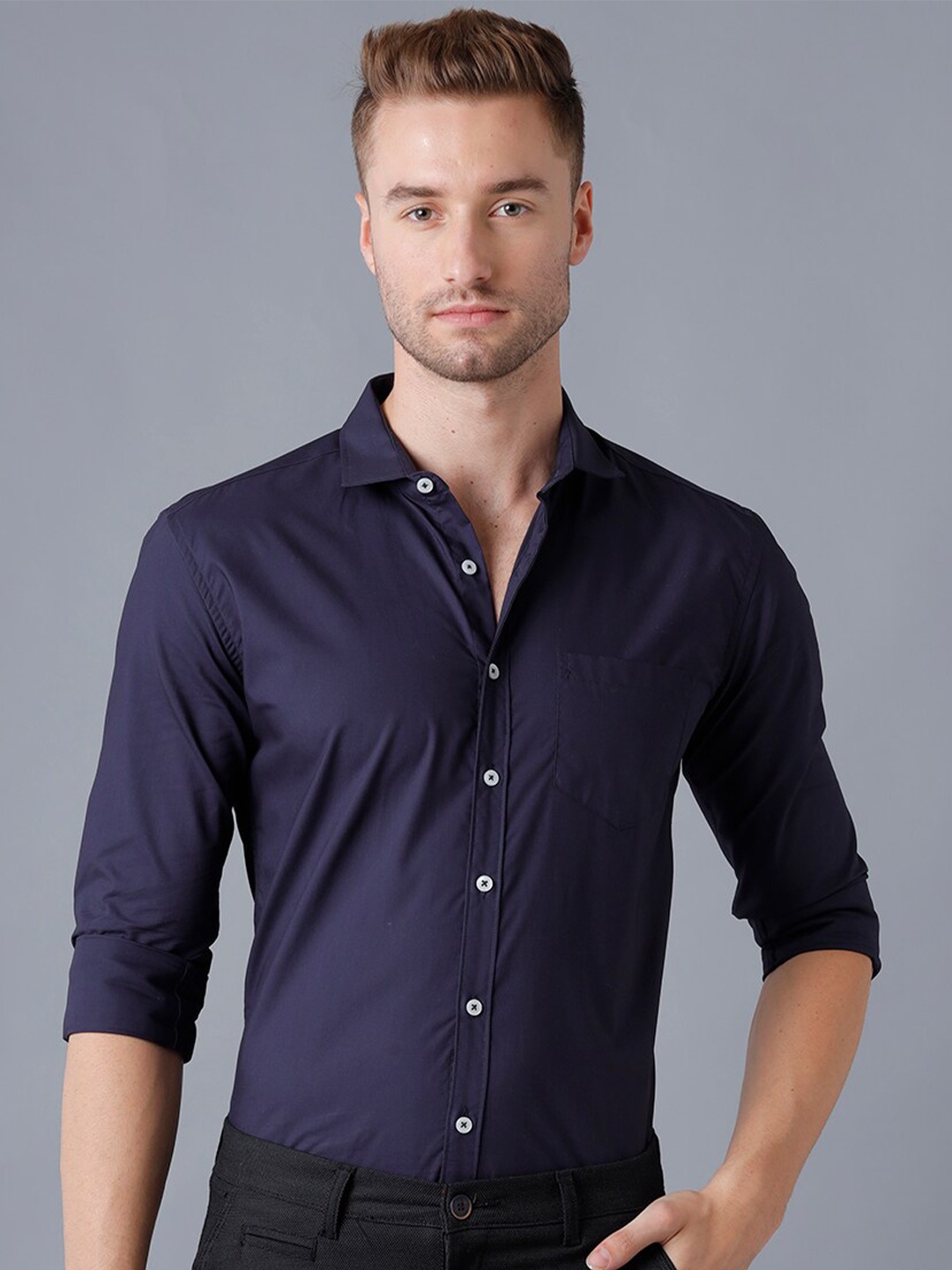 

YOVISH Men Navy Blue Smart Slim Fit Casual Shirt