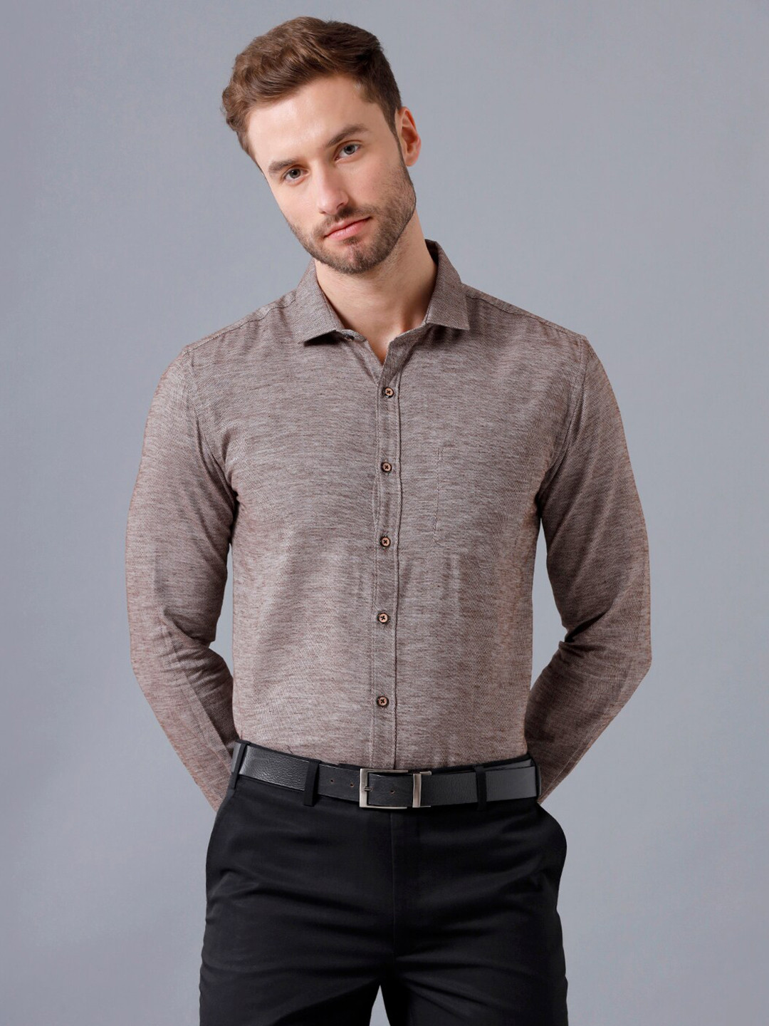 

YOVISH Men Brown Smart Slim Fit Casual Shirt