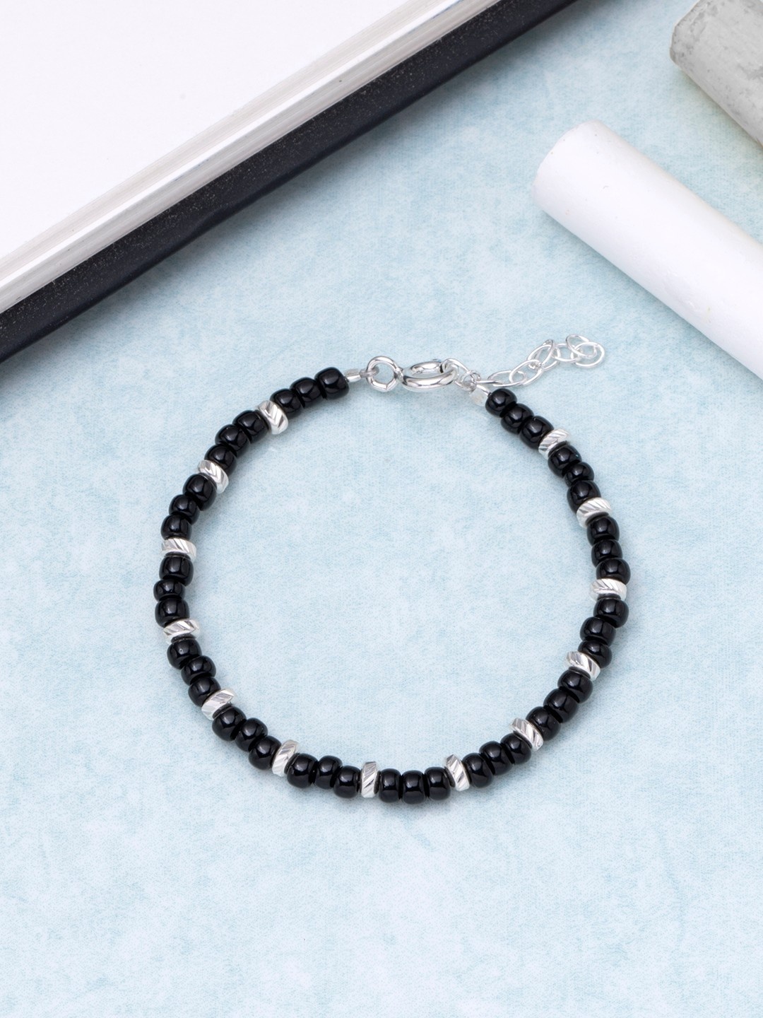 

Zavya Girls Black 925 Sterling Silver Silver-Plated Beaded Link Bracelet