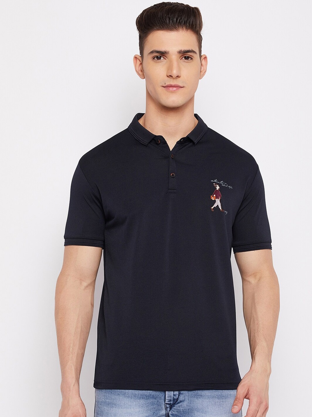 

Duke Men Navy Blue Polo Collar Slim Fit T-shirt