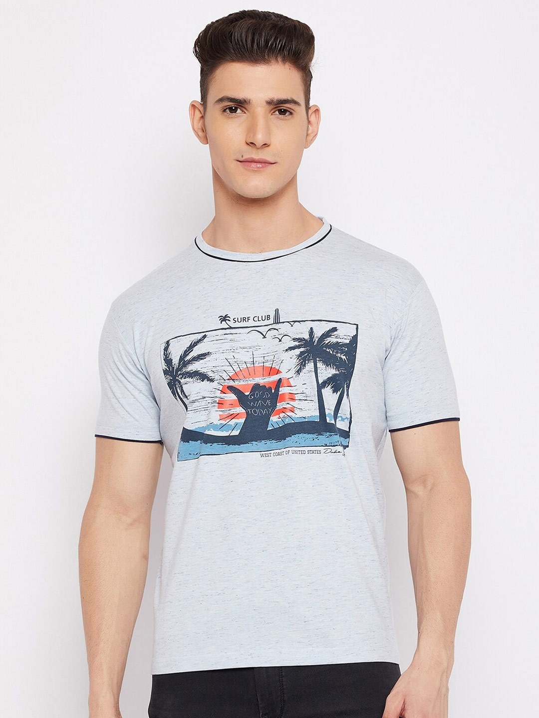 

Duke Men Blue Printed Raw Edge T-shirt
