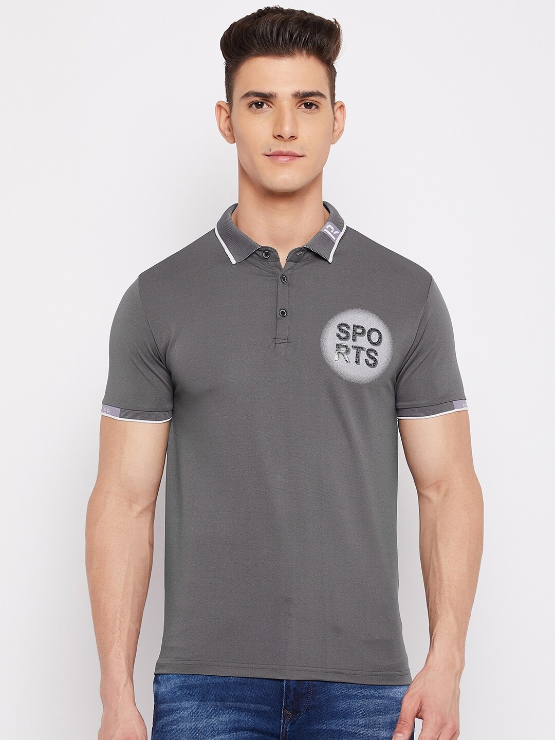 

Duke Men Grey Polo Collar Slim Fit T-shirt