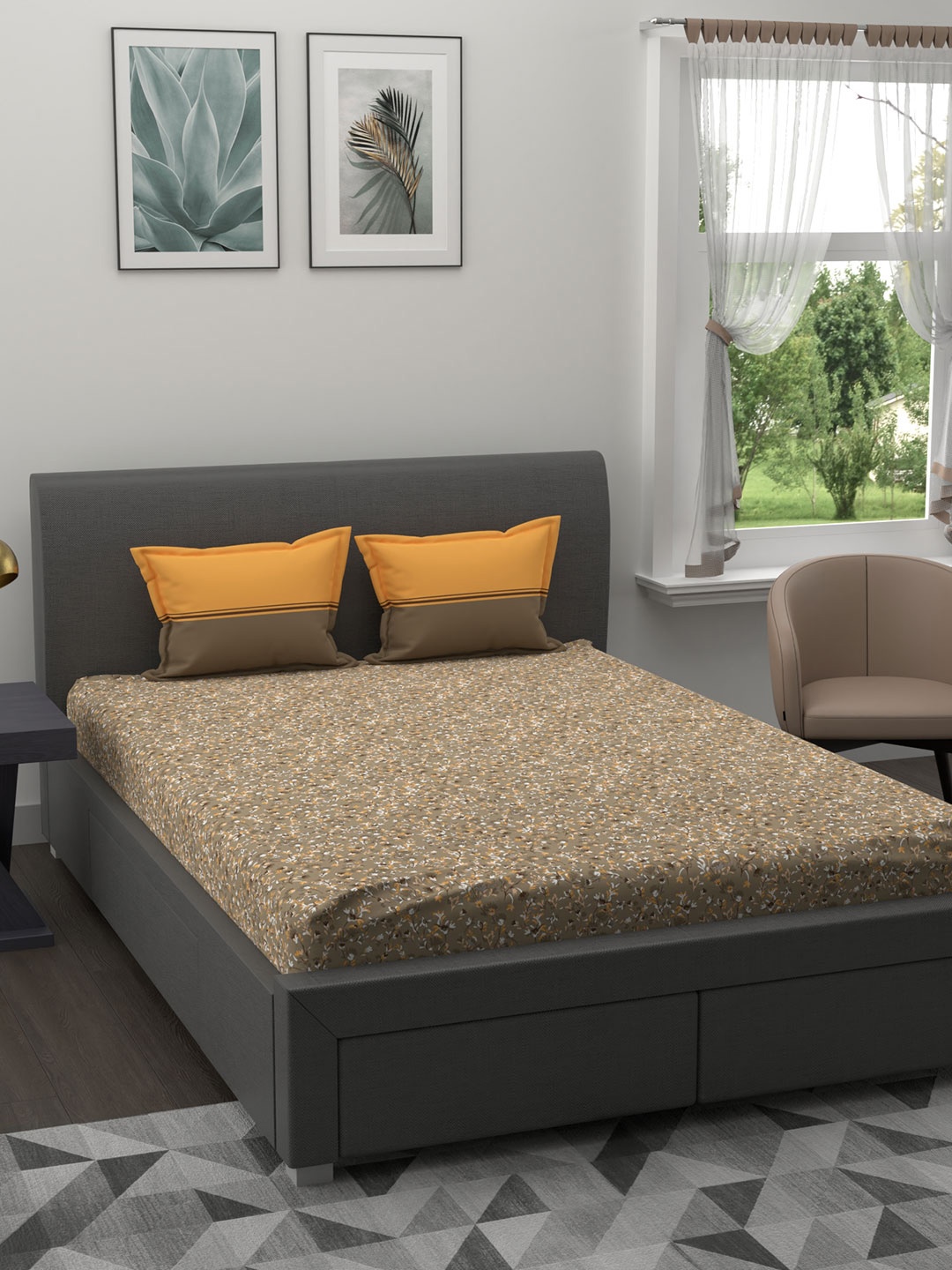 

MYTRIDENT Unisex Brown 120 TC Double Bedsheet with 2 Pillow Cover