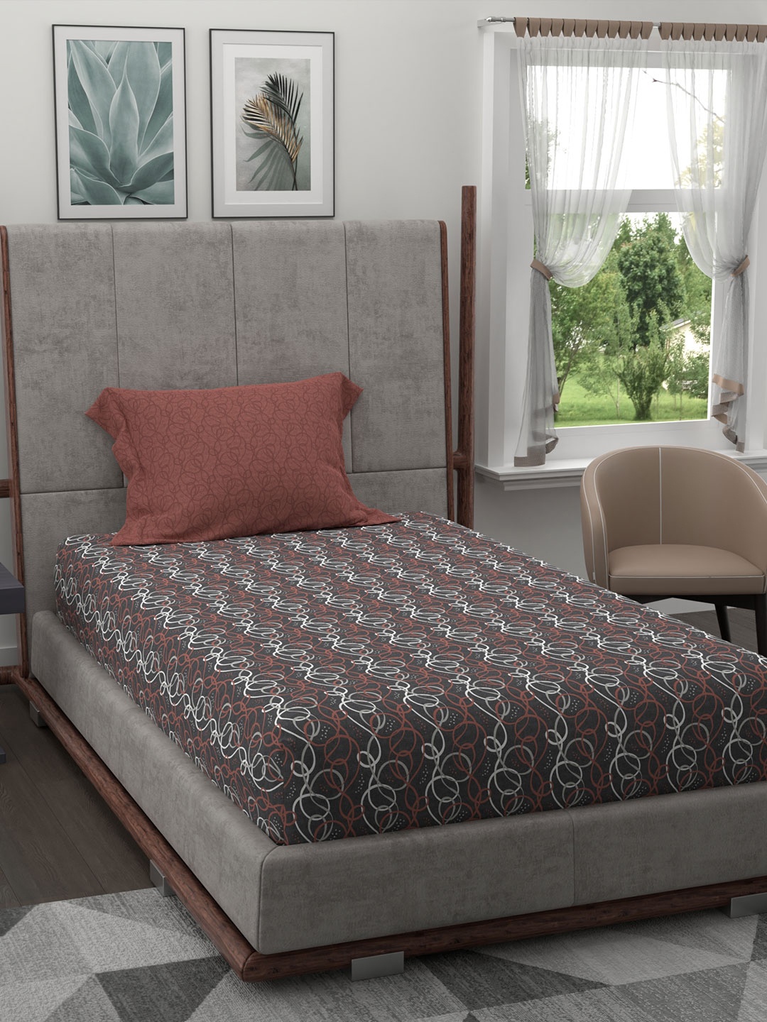

Trident Unisex Charcoal 120 TC Single Bedsheet with 1 Pillow Cover