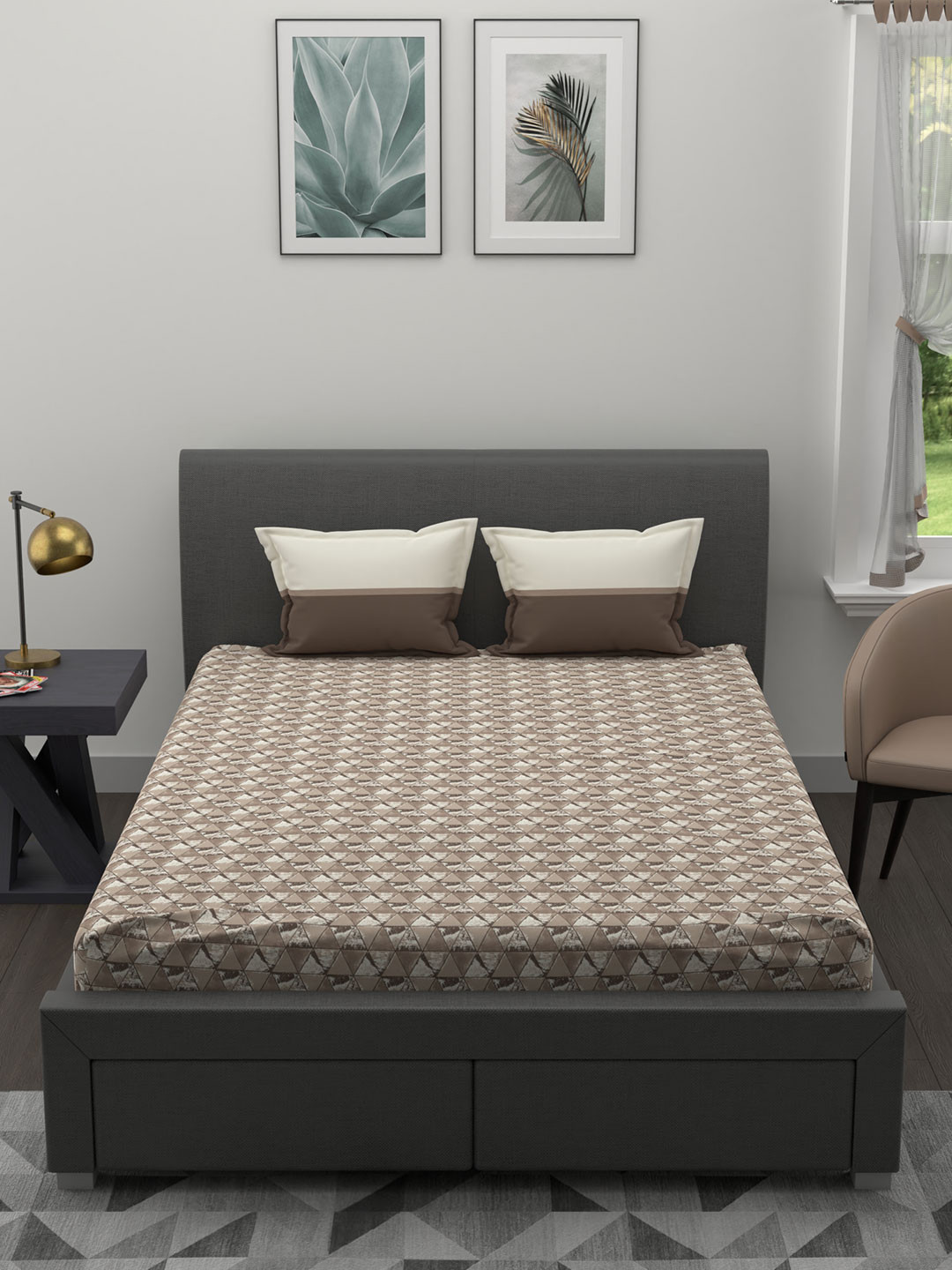 

MYTRIDENT Brown Cream 120 TC Queen Bedsheet with 2 Pillow Covers