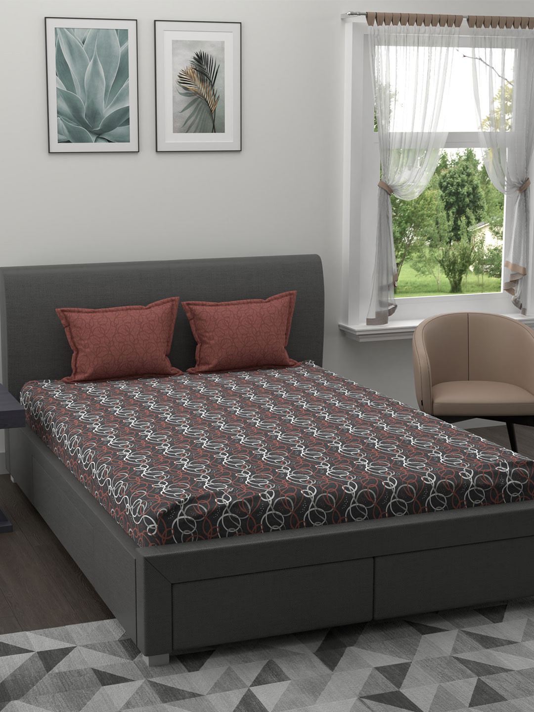 

Trident Charcoal & White Printed 120 TC Queen Bedsheet with 2 Pillow Covers