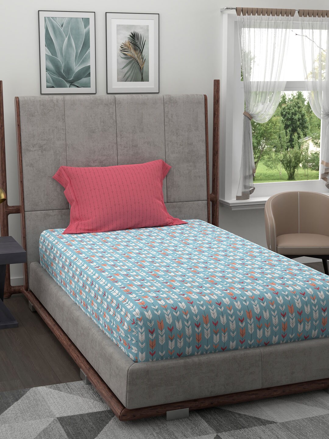 

Trident Blue & White Printed120 TC Single Bedsheet with 1 Pillow Covers