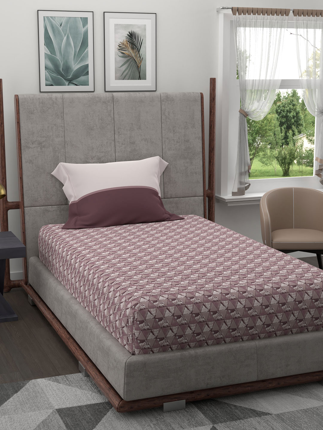 

Trident Mauve & Magenta 120 TC Single Bedsheet With 1 Pillow Covers
