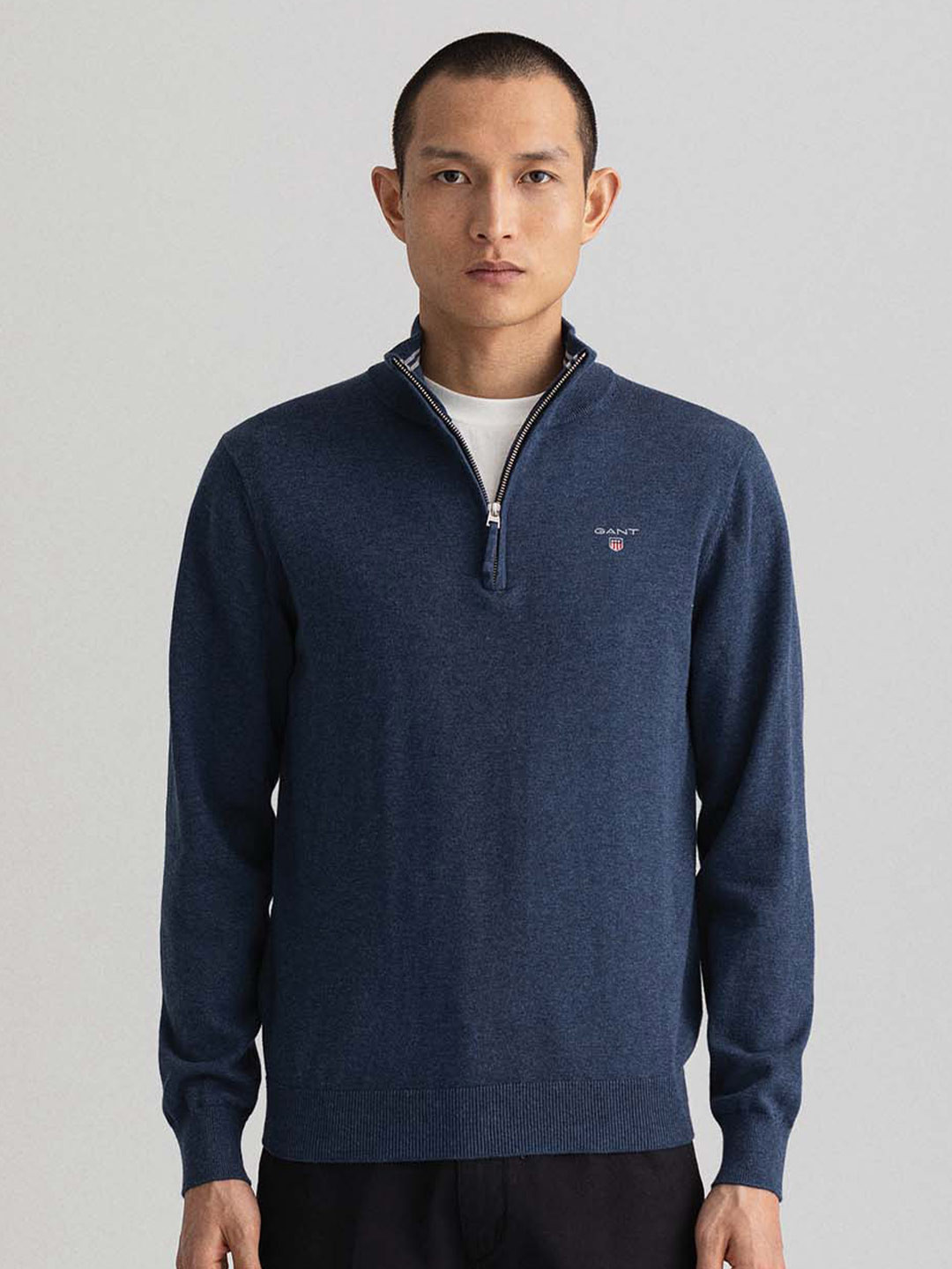 

GANT Mock Collar Cotton Regular Fit Pullover Sweater, Navy blue
