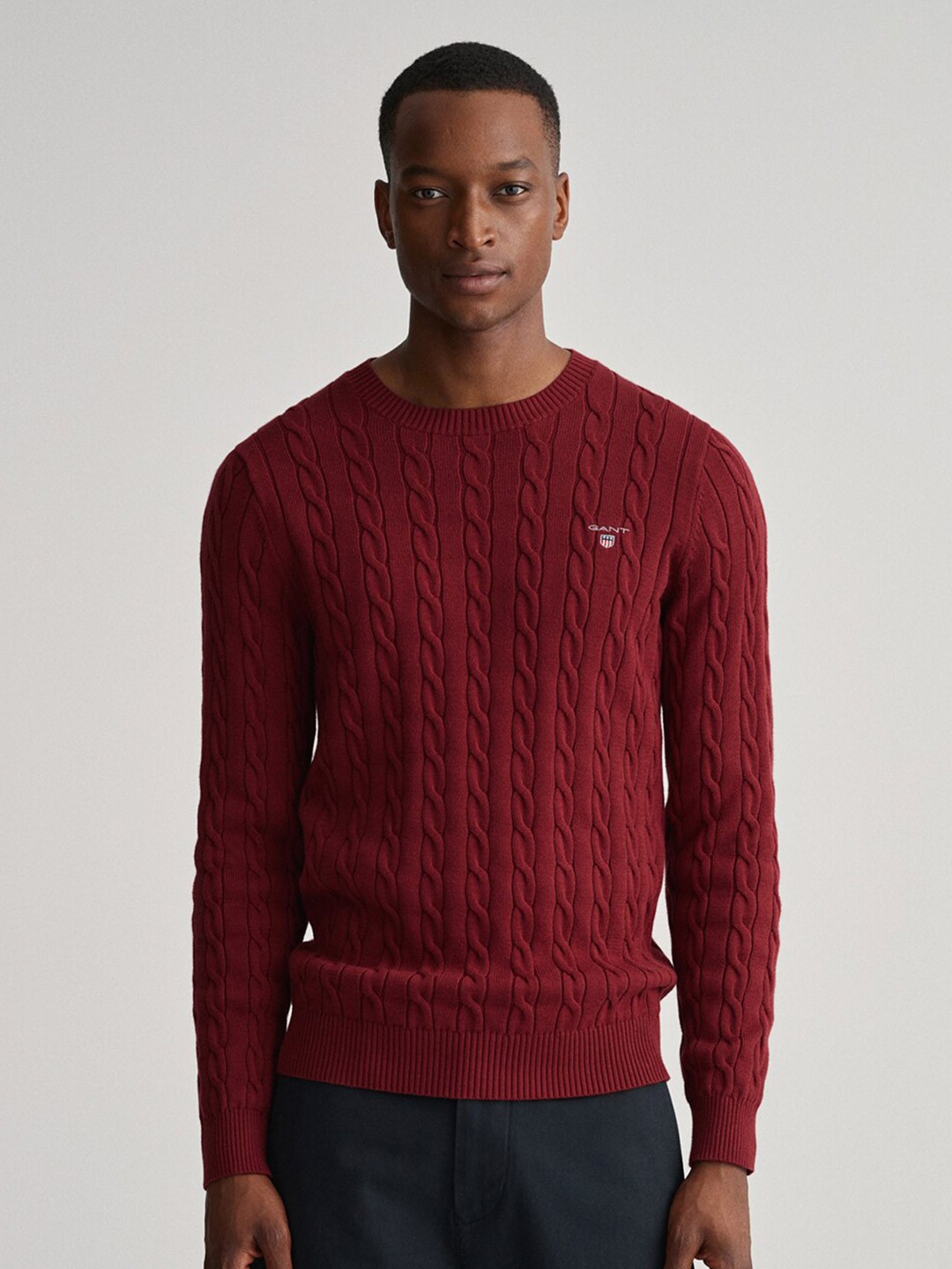 

GANT Men Red Solid Regular Fit Cable Knit Long Sleeves Pullover