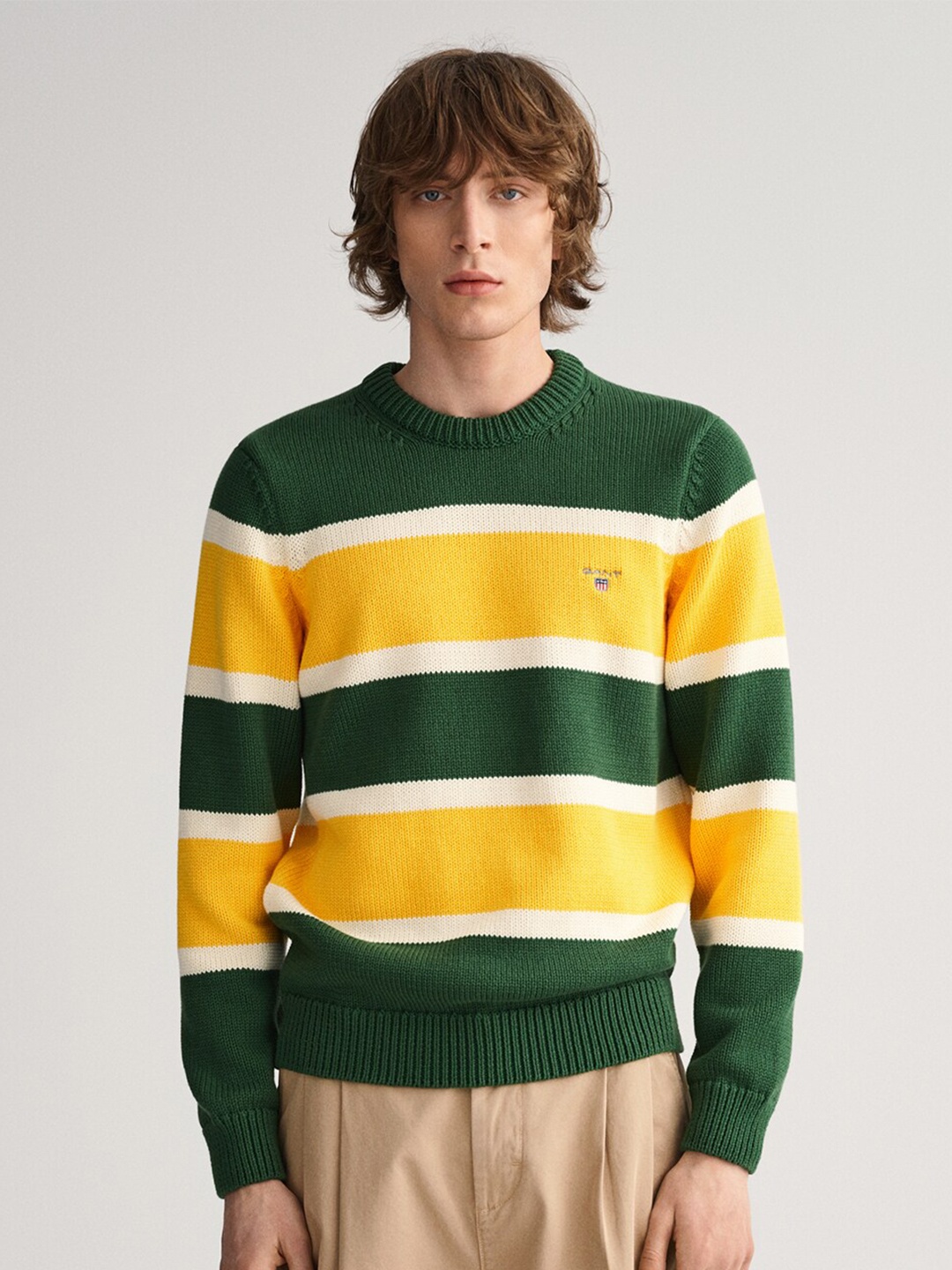 

GANT Men Green & Yellow Colourblocked Pullover Sweater