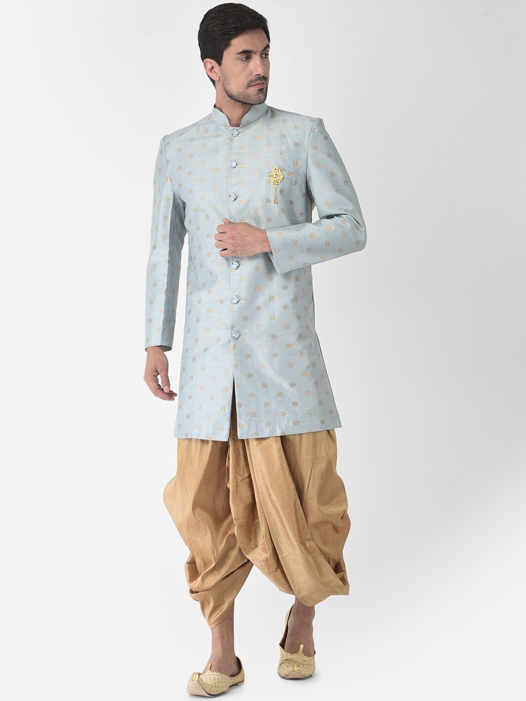 

SG LEMAN Men Grey Woven-Design Sherwani Set