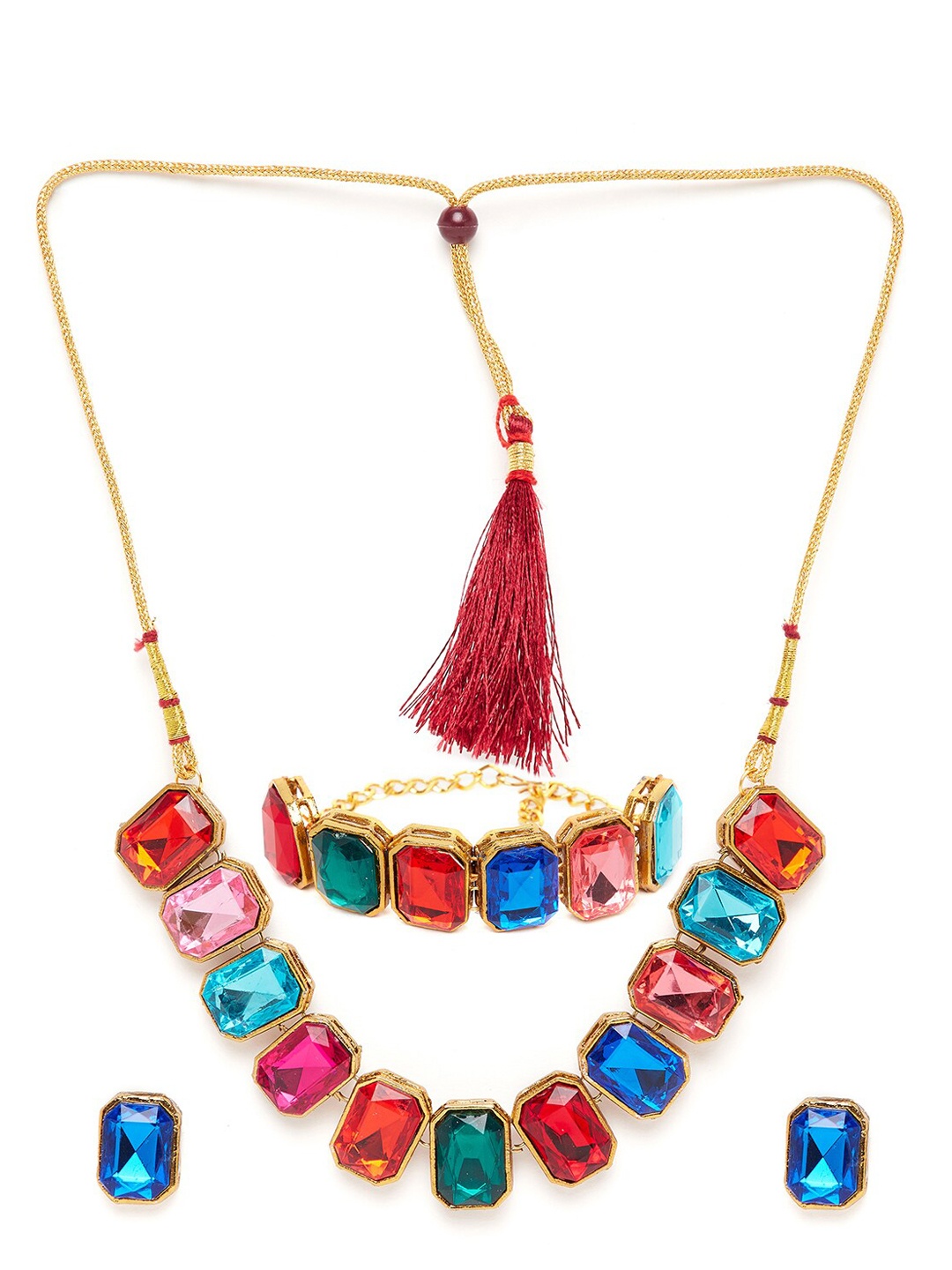 

PANASH Gold-Plated Gold-Toned Stone Studded Jewellery Set