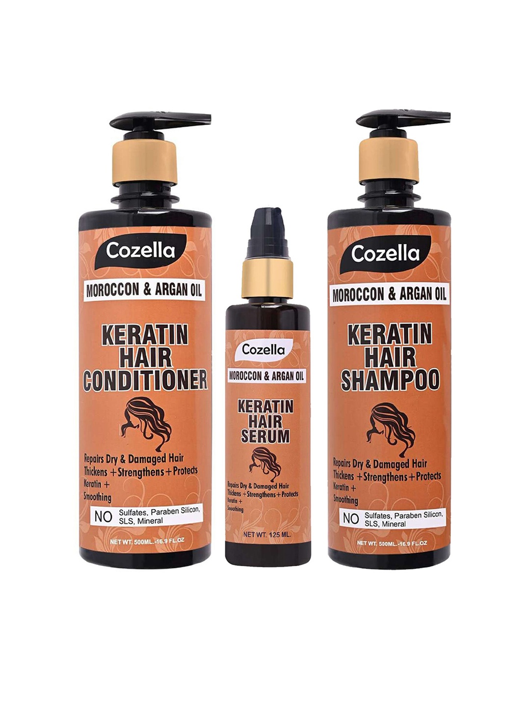 

COZELLA Set of Moroccan & Argan Oil Keratin Hair Conditioner+Shampoo+Serum, Brown