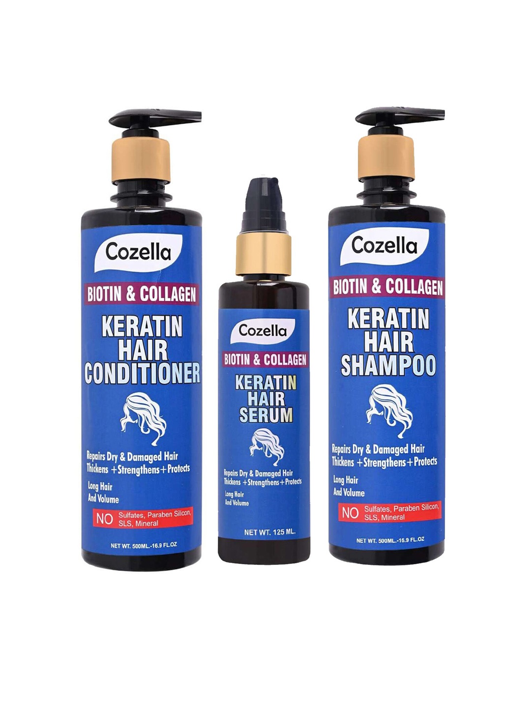 

COZELLA Set of Biotin & Collagen Keratin Hair Shampoo+Conditioner+Serum, Blue