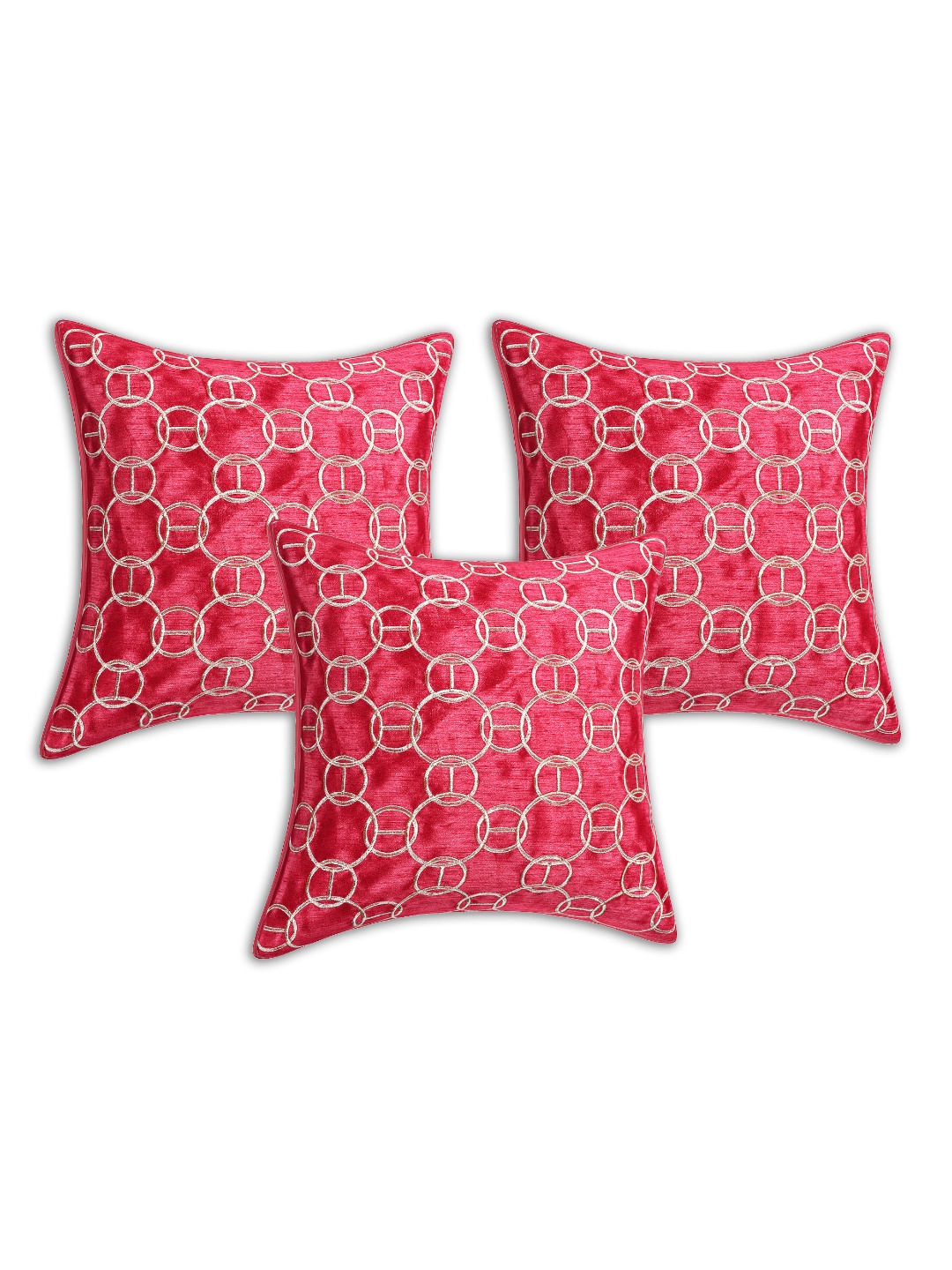 

INDHOME LIFE Red & Gold-Toned Set of 3 Embroidered Square Cushion Covers