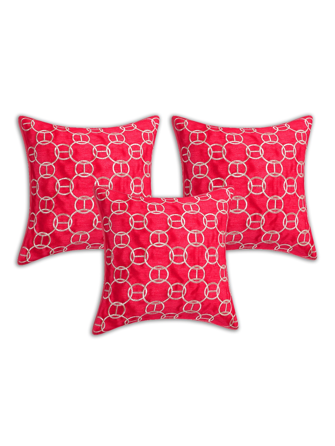 

INDHOME LIFE Red & Gold-Toned Set of 3 Embroidered Square Cushion Covers