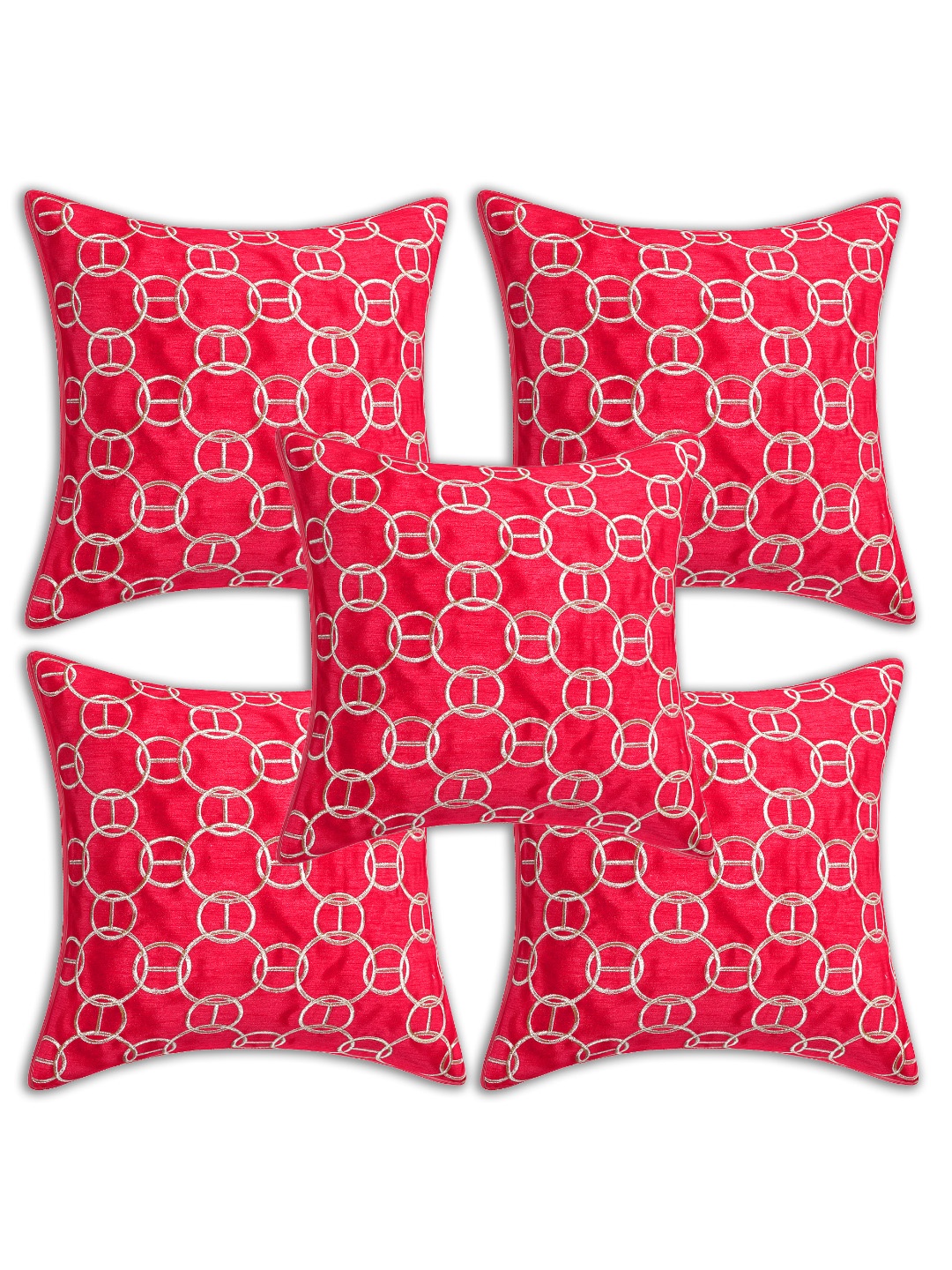 

INDHOME LIFE Pink & Gold-Toned Pack of 5 Embroidered Square Cushion Covers