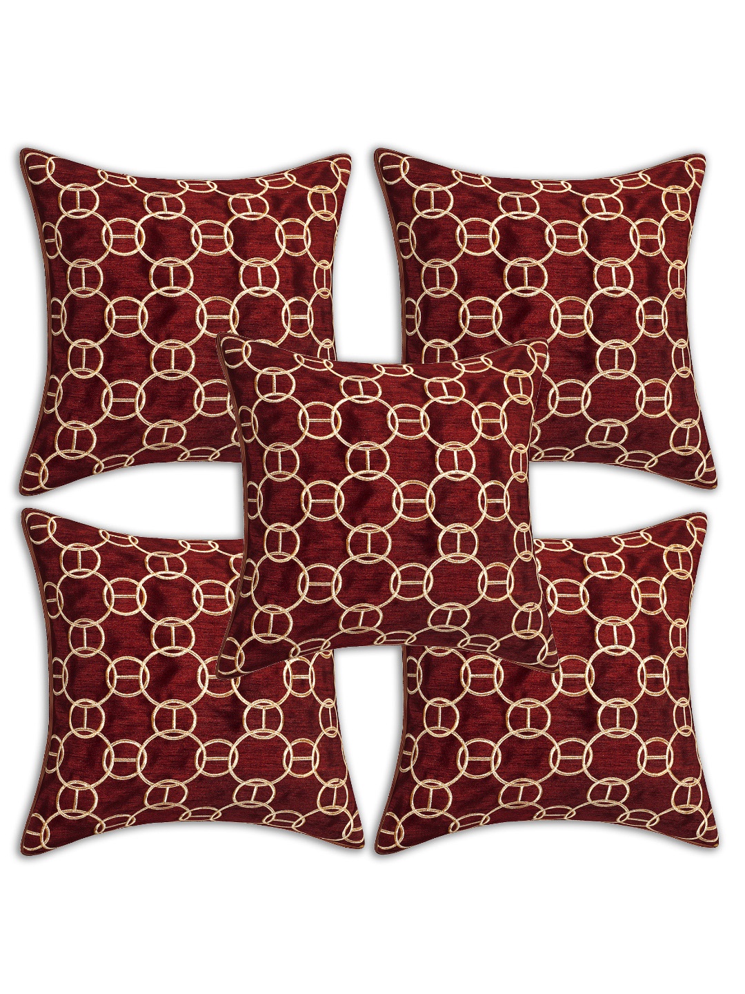 

INDHOME LIFE Maroon Set of 5 Embroidered Square Cushion Covers