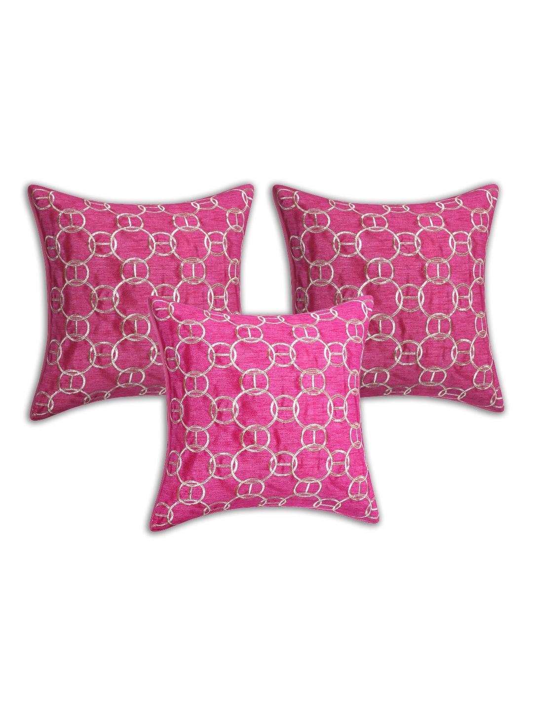 

INDHOME LIFE Pink & Gold-Toned Set of 3 Embroidered Square Cushion Covers