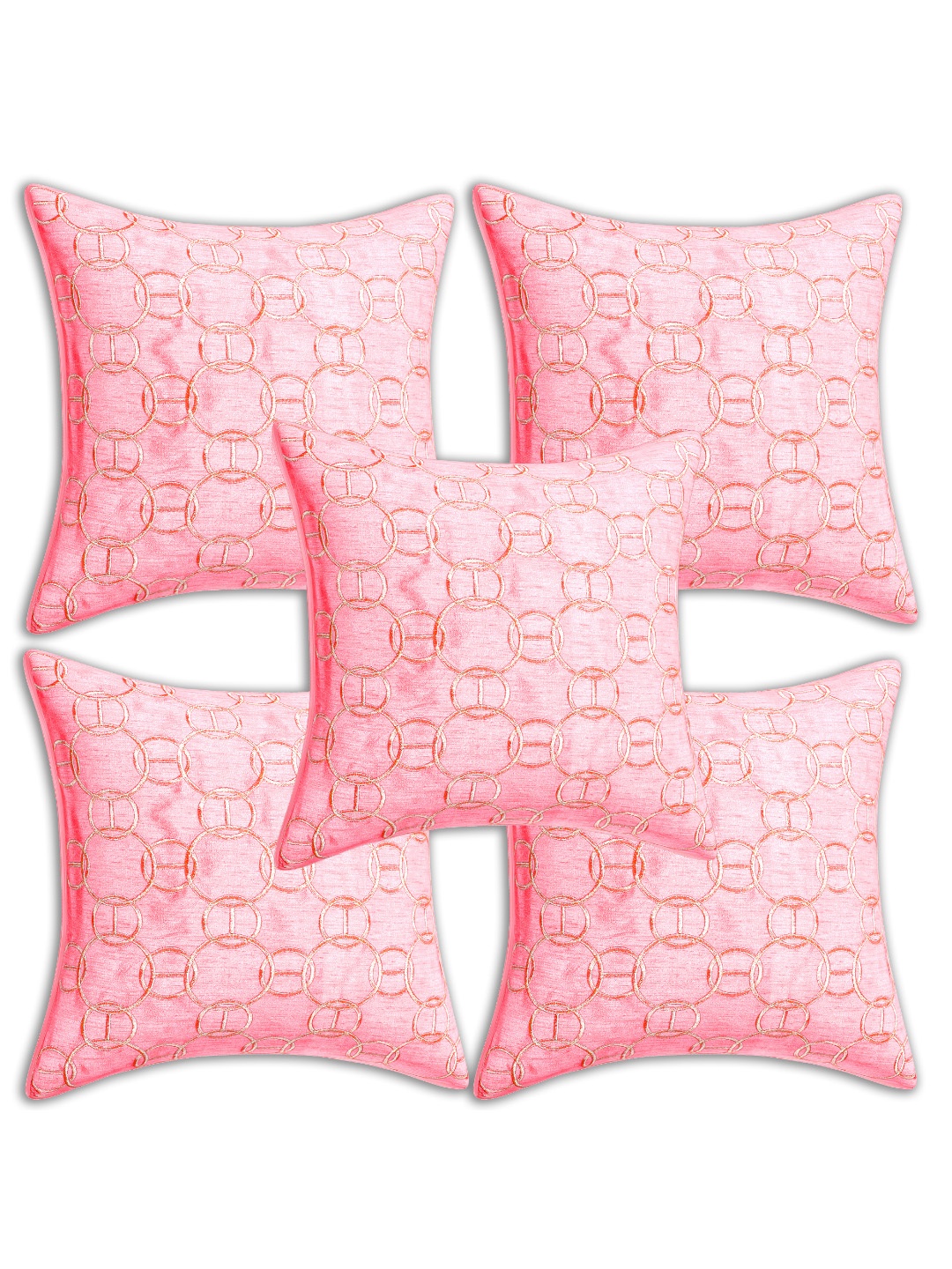 

INDHOME LIFE Pink Pack of 5 Embroidered Square Cushion Covers