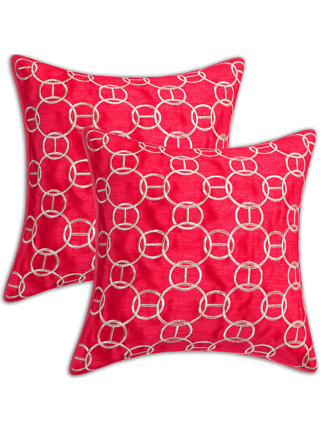 

INDHOME LIFE Pink & Gold-Toned Set of 2 Embroidered Square Cushion Covers