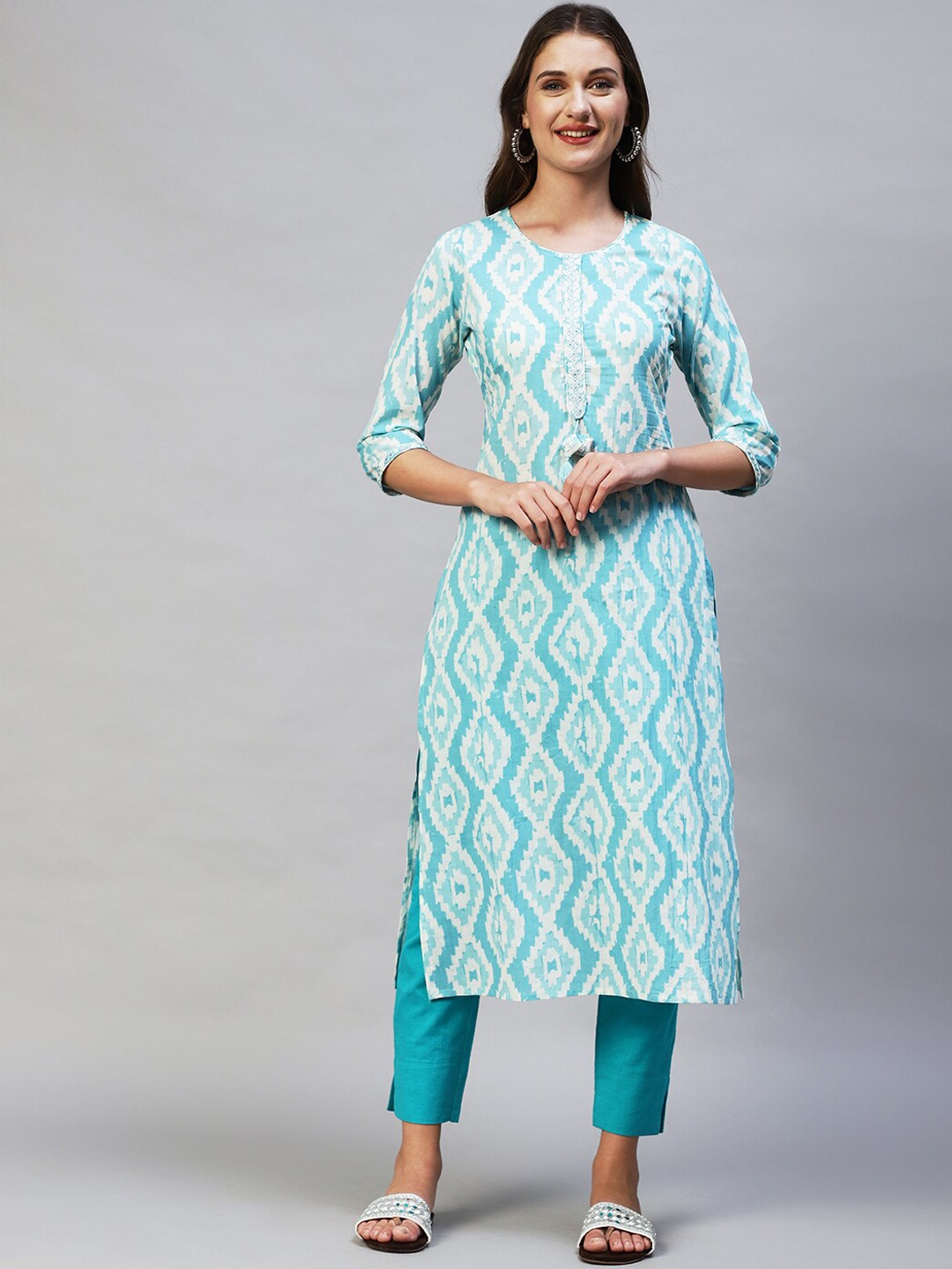 

FASHOR Women Blue Geometric Printed Kurta