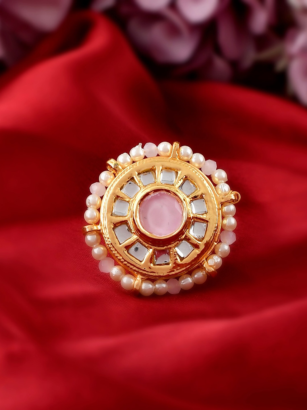 

DASTOOR Gold-Plated White Kundan Studded Ring