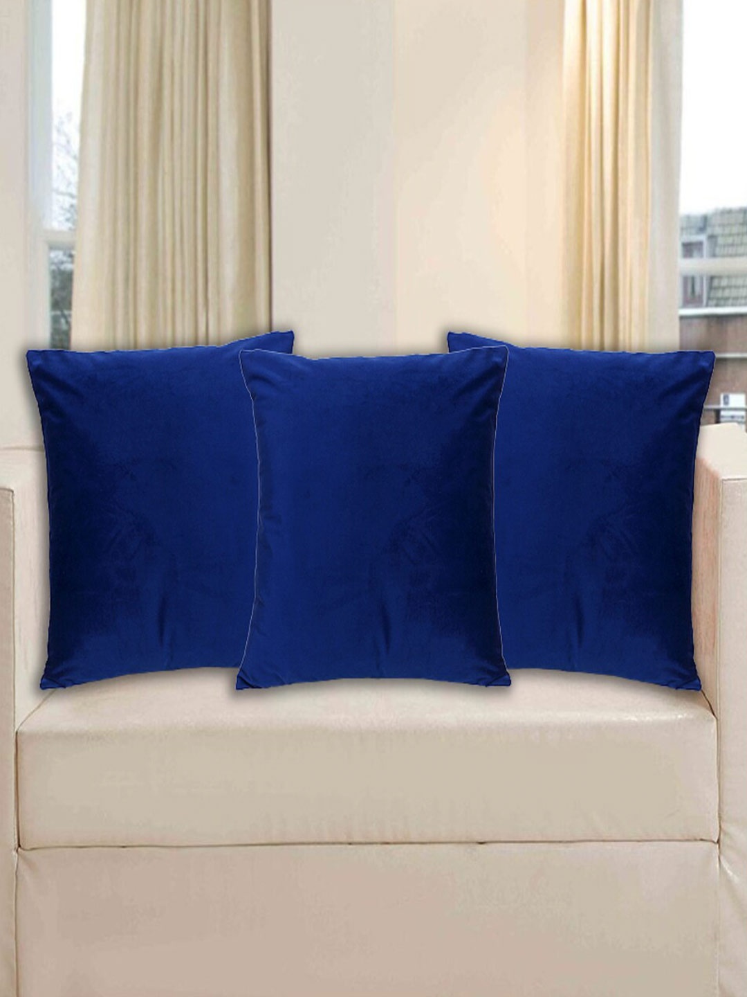 

INDHOME LIFE Navy Blue Set of 3 Velvet Square Cushion Covers