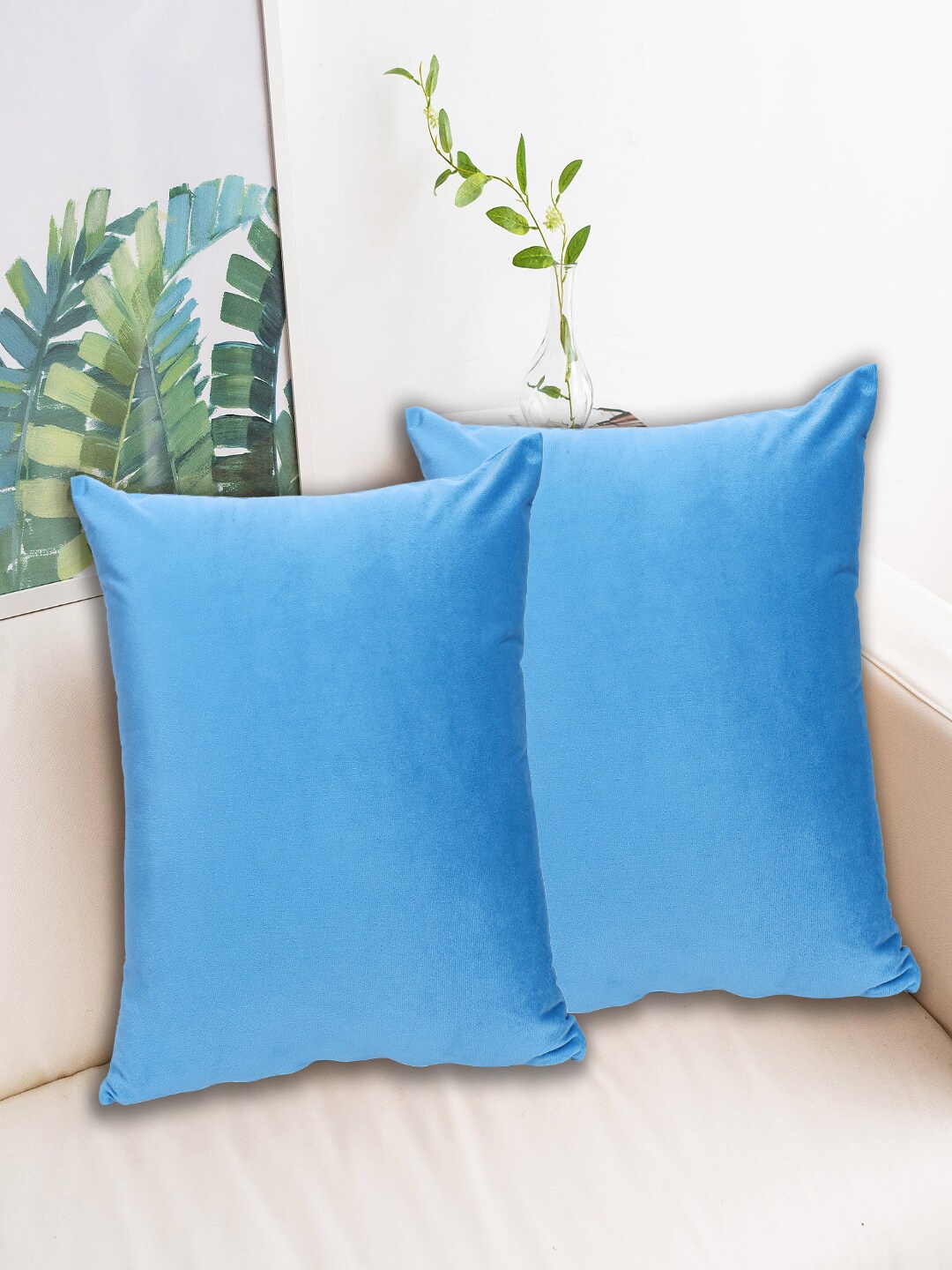 

INDHOME LIFE Blue Set of 2 Velvet Square Cushion Covers