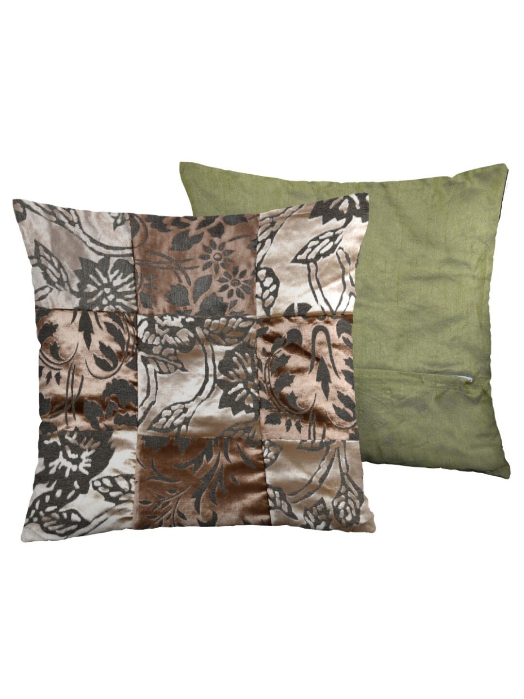 

INDHOME LIFE Gold-Toned & Green Set of 2 Floral Velvet Square Cushion Covers