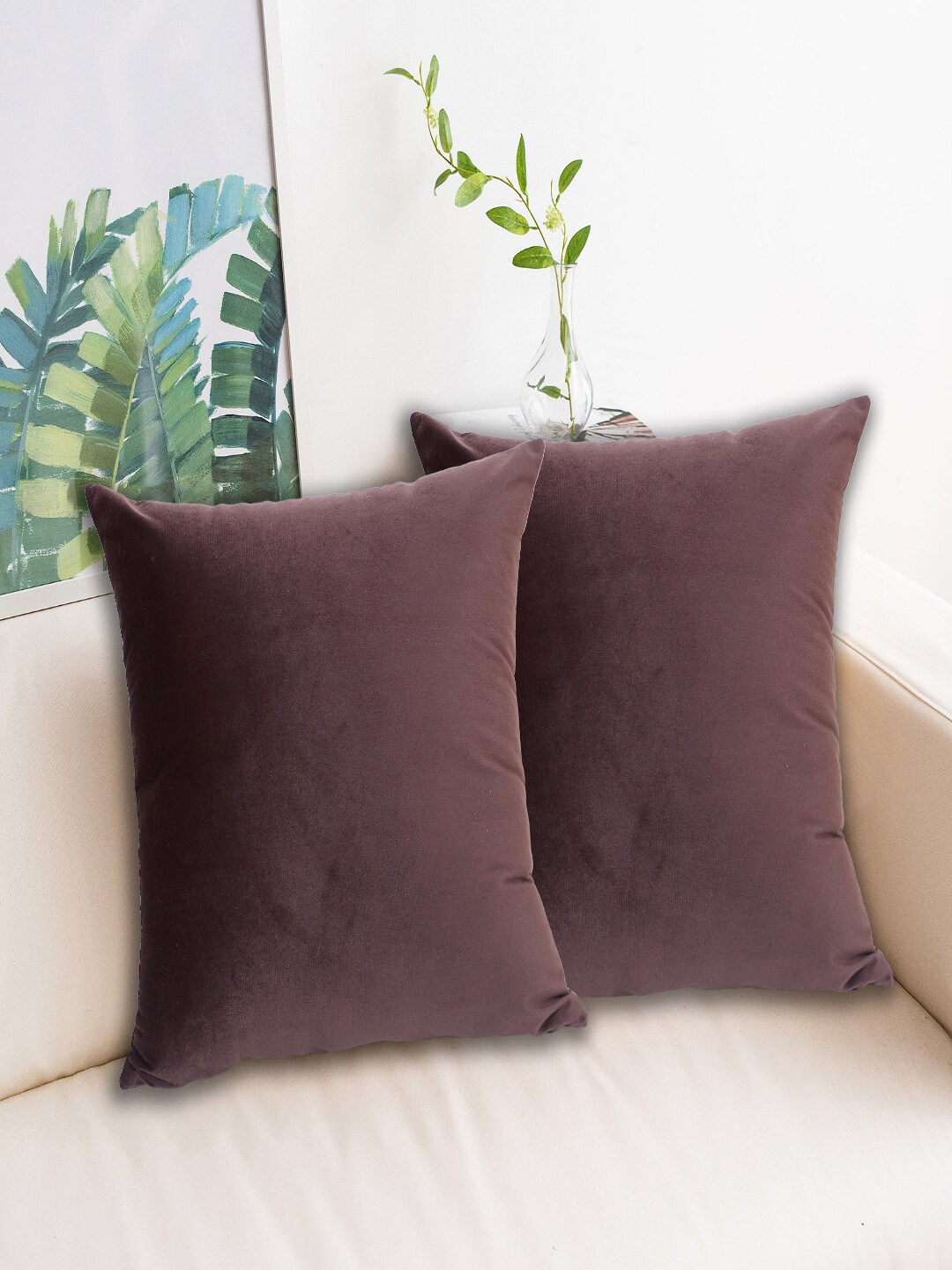 

INDHOME LIFE Brown Set of 2 Velvet Square Cushion Covers