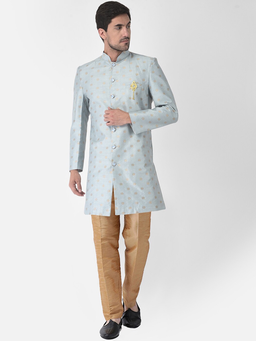 

SG LEMAN Men Grey Woven-Design Sherwani Set