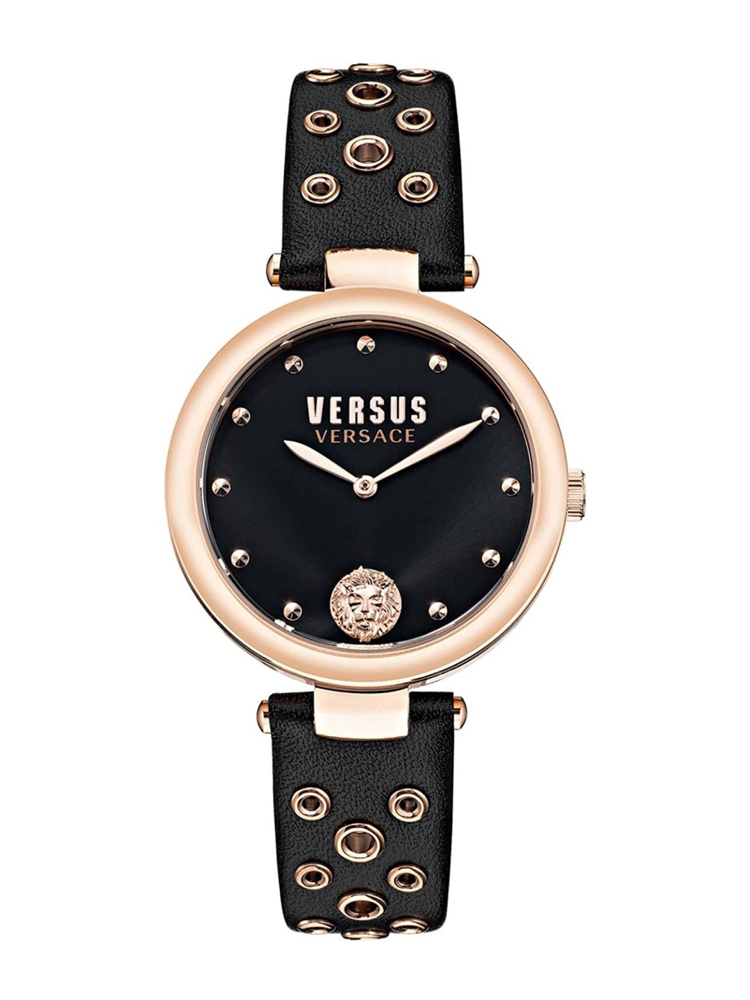

Versus Women Black Embellished Dial & Black Leather Textured Straps Analogue Watch