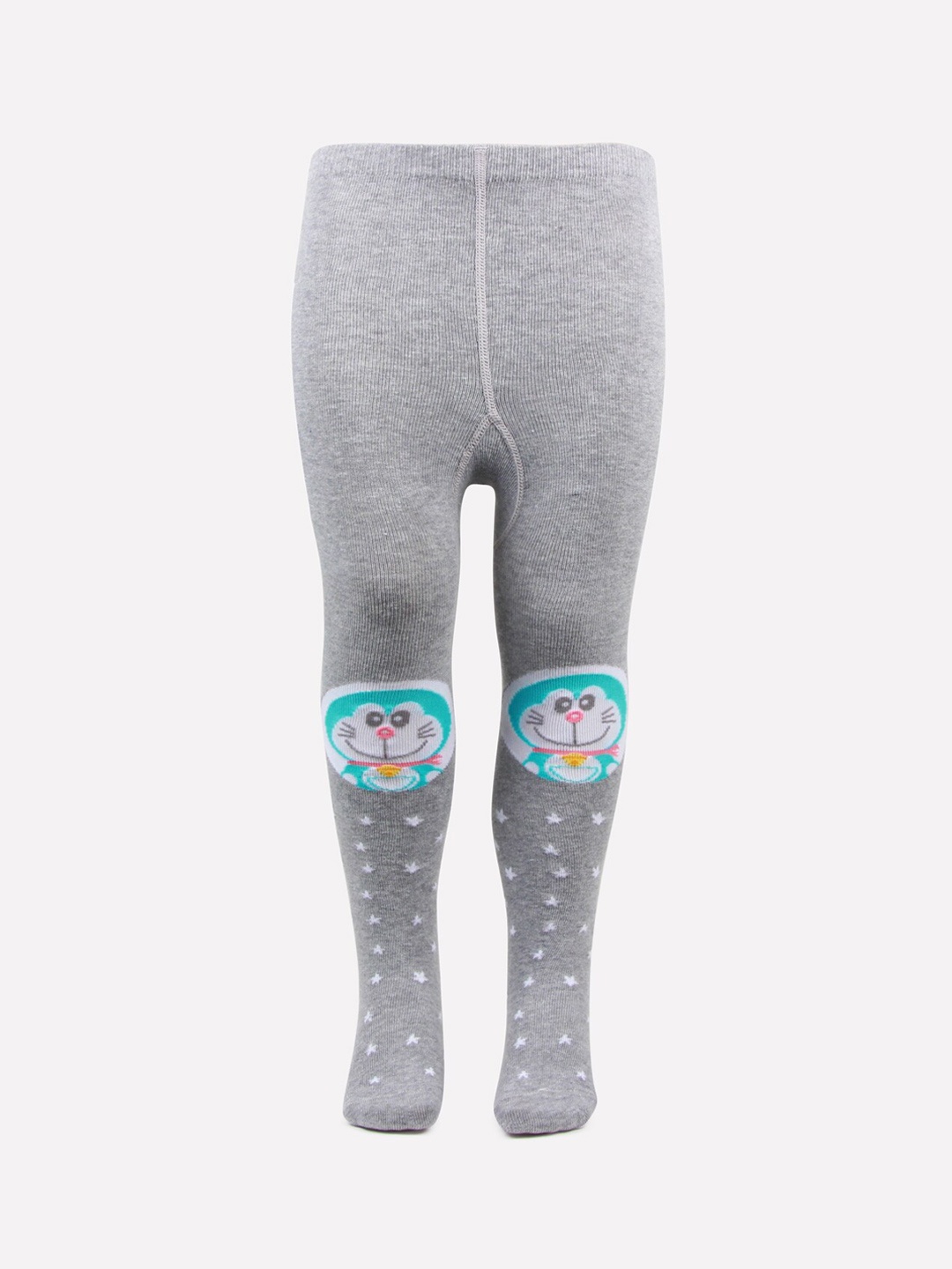

Bonjour Girls Grey Melange Doraemon Printed Anti Odour Knitted Cotton Tights