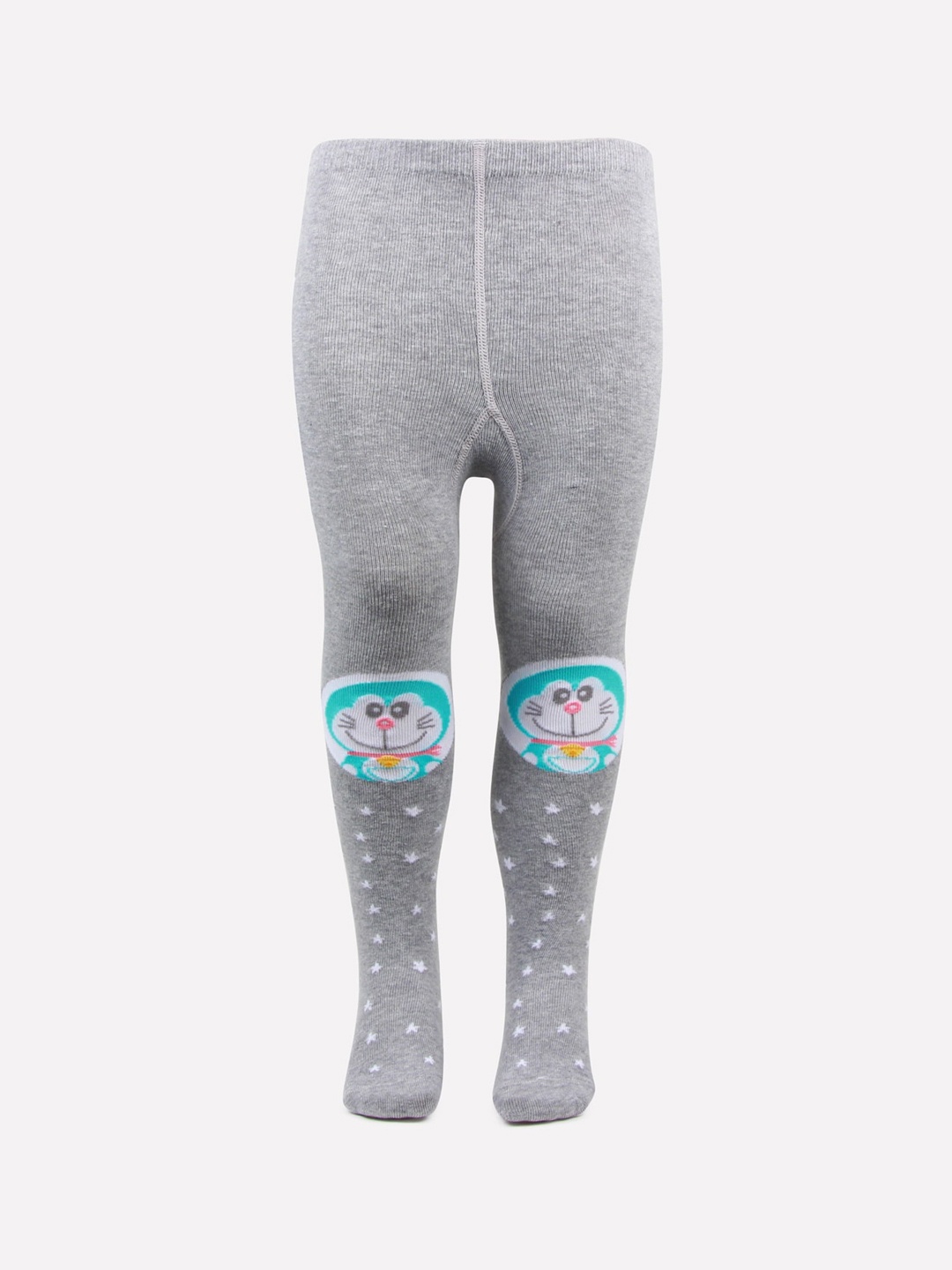 

Bonjour Girls Grey Melange Doraemon Printed Anti Odour Knitted Cotton Tights