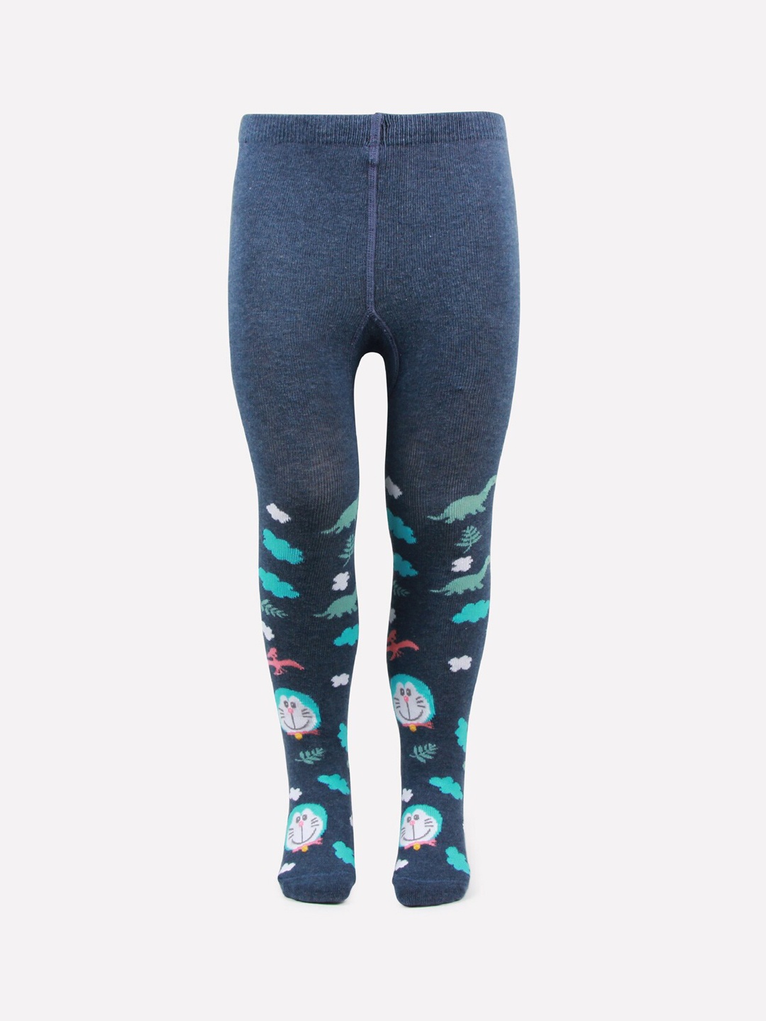 

Bonjour Girls Navy Blue & Green Doraemon Printed Knitted Tights