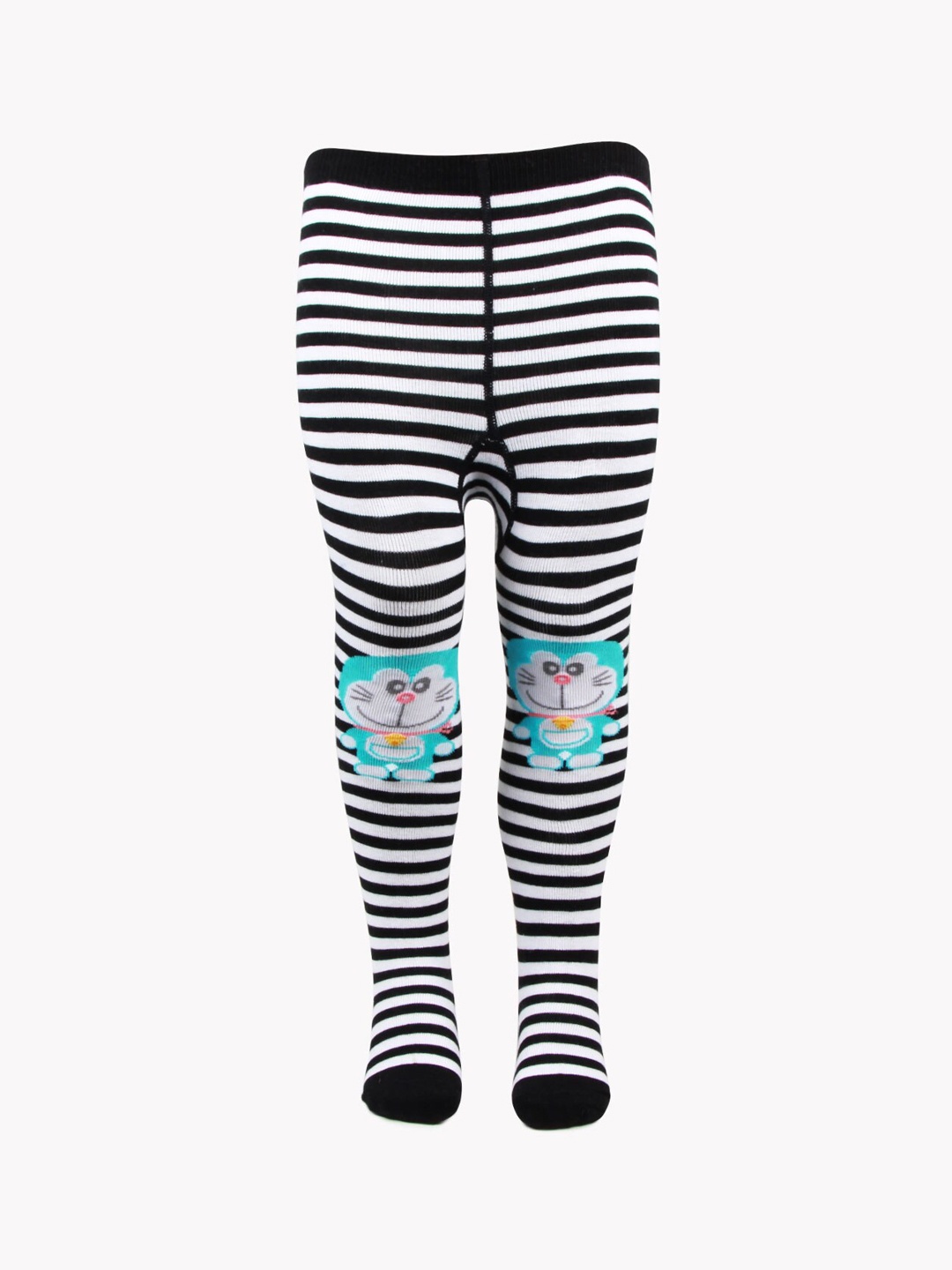 Bonjour Girls Black Horizontal Striped Knitted Cotton Stockings