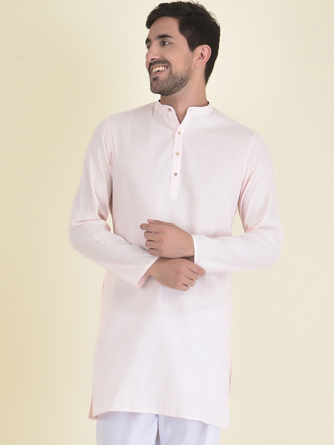 

DEYANN Men Pink Striped Kurta with Pyjamas