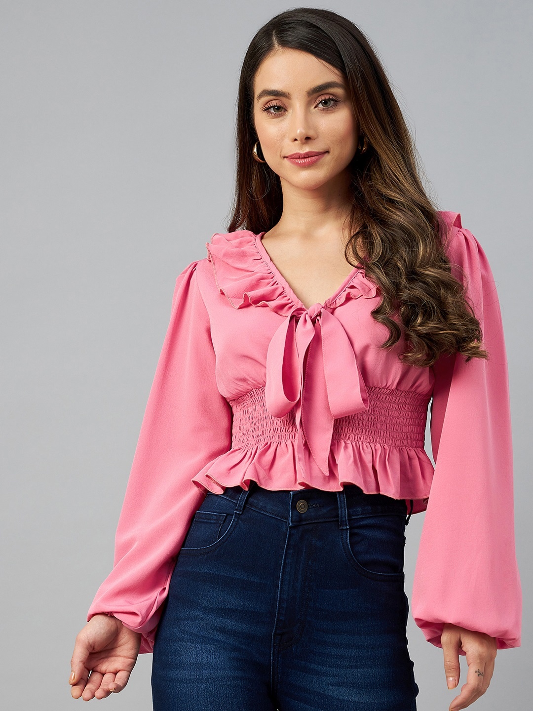 

plusS Pink Solid Smocked Top