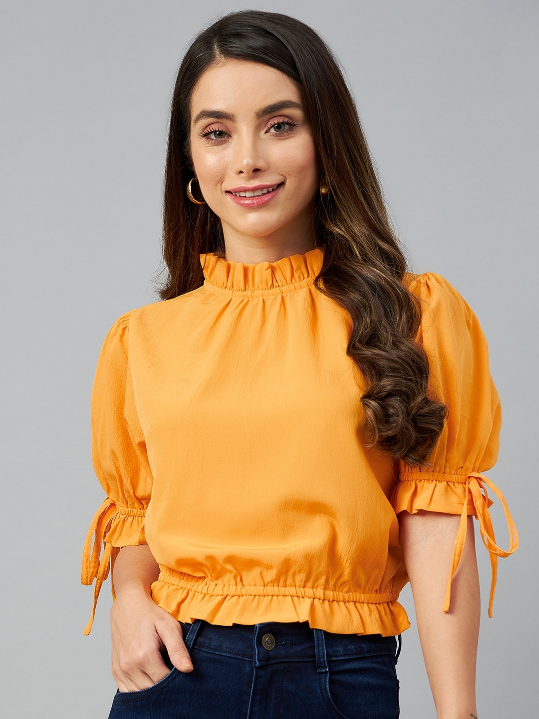 

plusS Yellow Solid Mandarin Collar Top