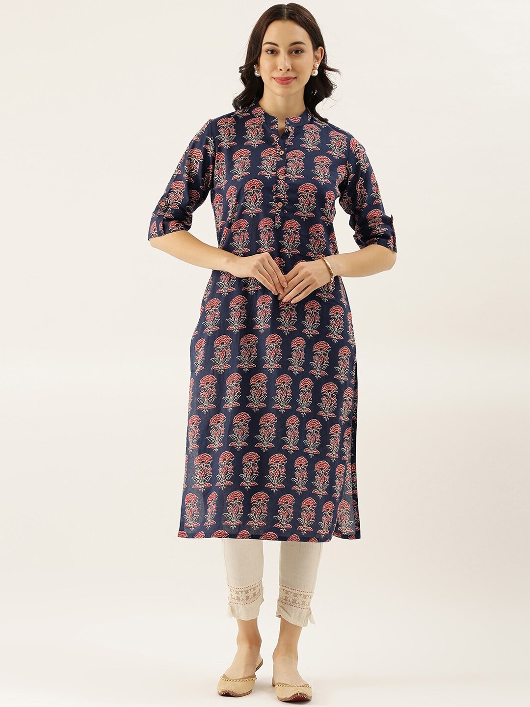 

Divena Women Navy Blue Ethnic Motifs Printed Indigo Kurta
