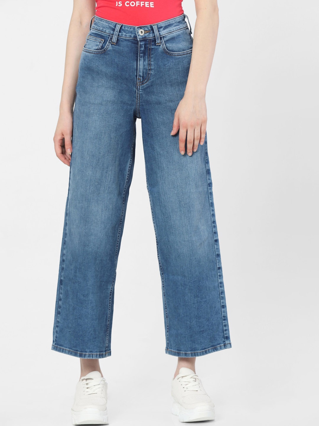 

Vero Moda Women Blue High-Rise Light Fade Wide Leg Stretchable Jeans