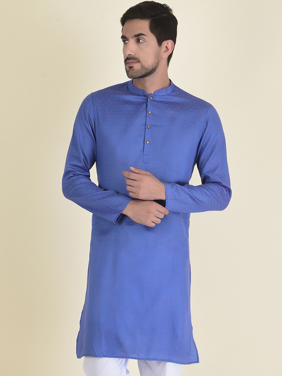 DEYANN Men Blue Solid Pure Cotton Kurta with Pyjamas