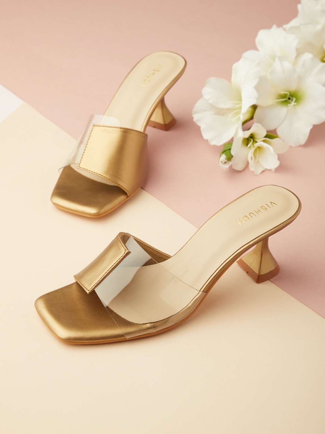 

Vishudh Rust & Gold-Toned Open Toe Block Sandals