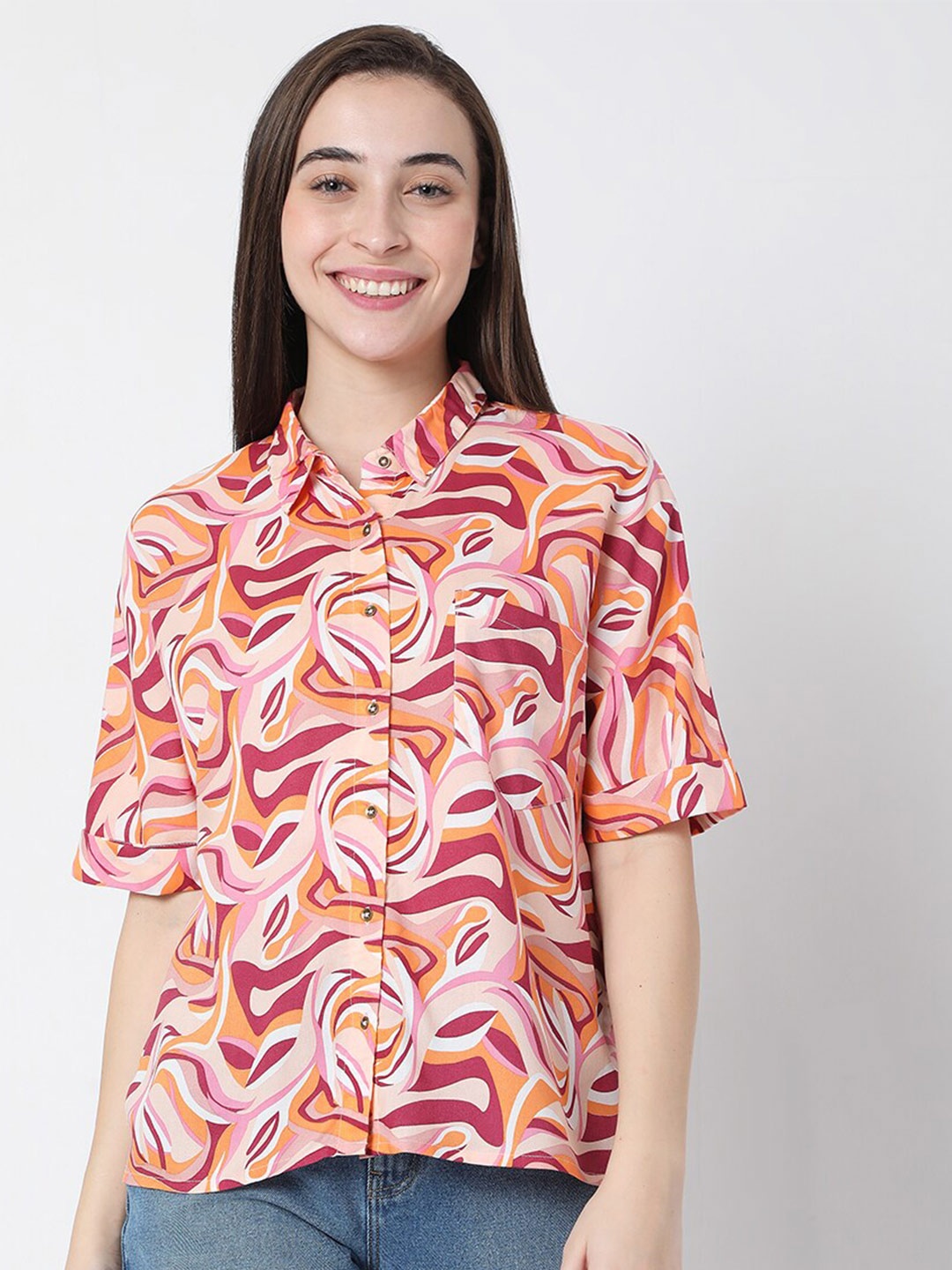 

Vero Moda Women Pink Printed Casual Shirt
