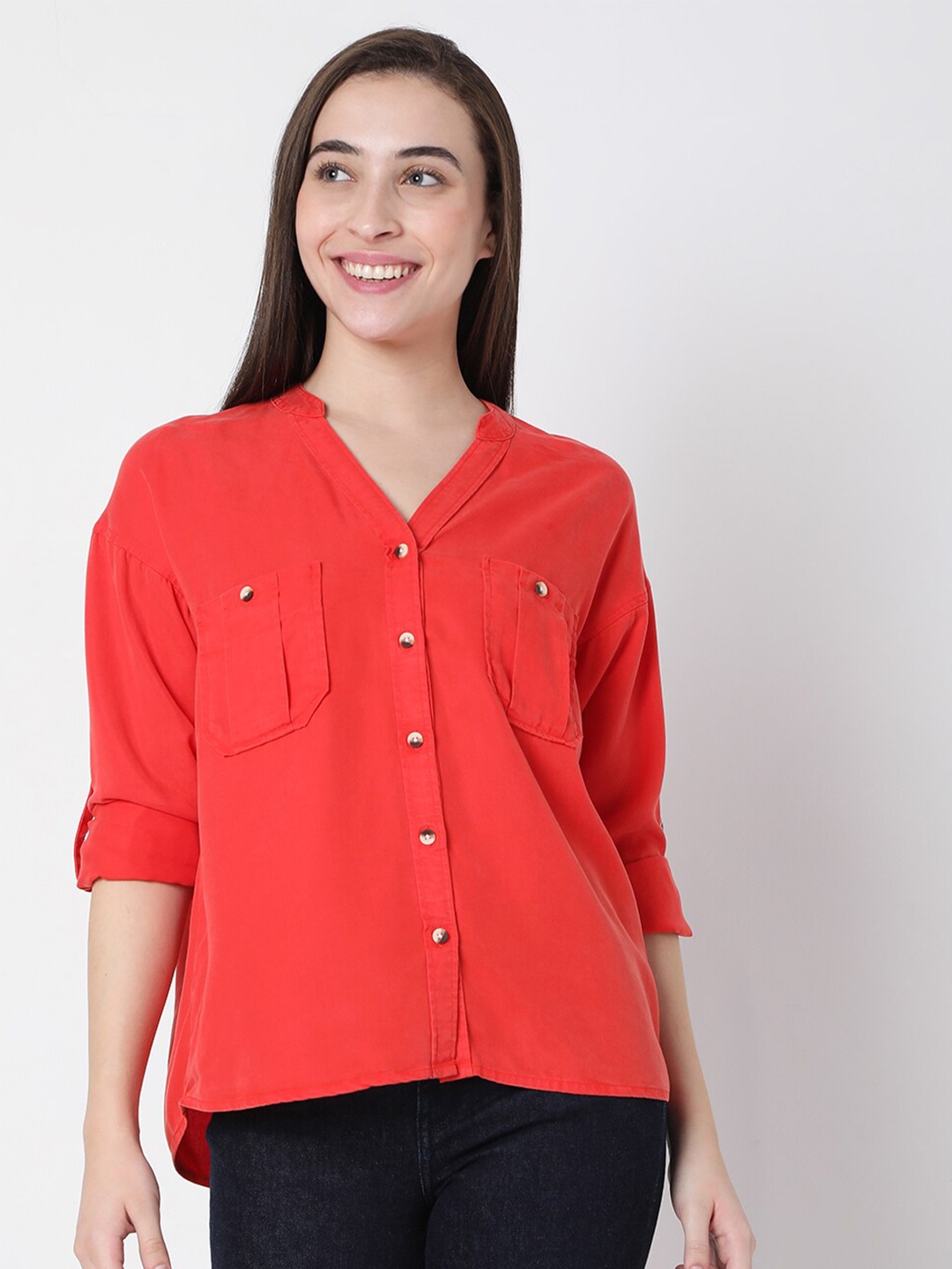 

Vero Moda Orange Roll-Up Sleeves Shirt Style Top