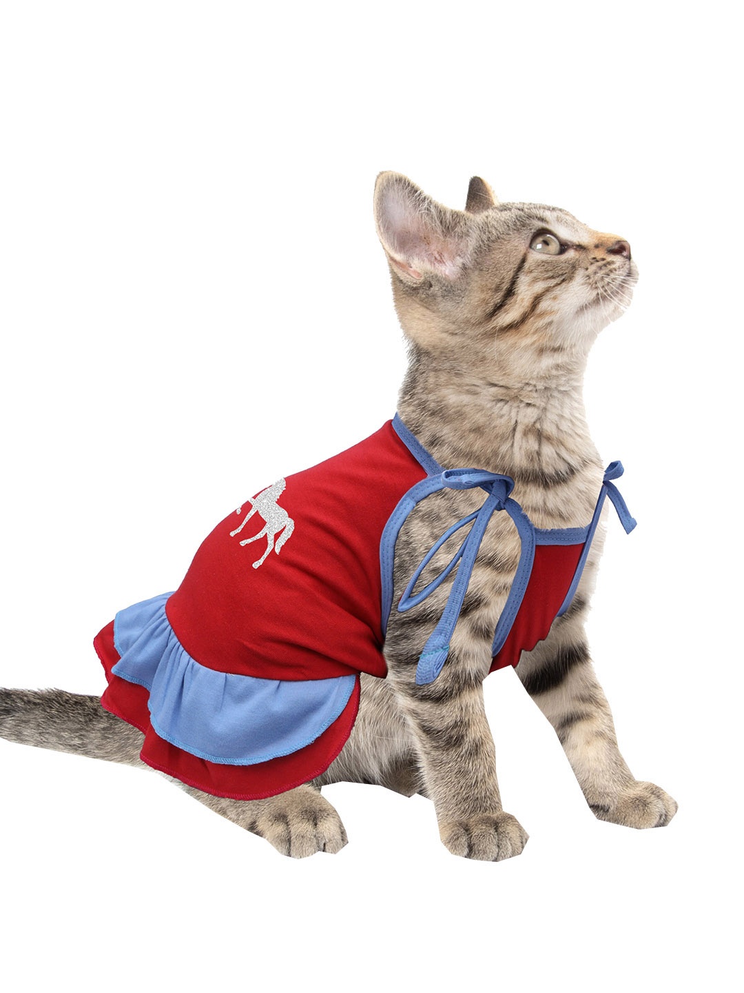 

Dchica Paws Red & Blue Printed Cotton Cat Dresses