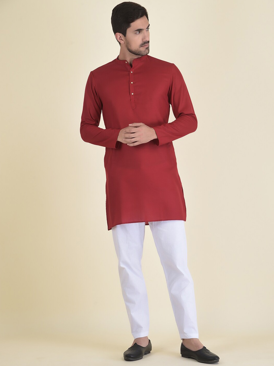 DEYANN Men Red Pure Cotton Kurta with Pyjamas