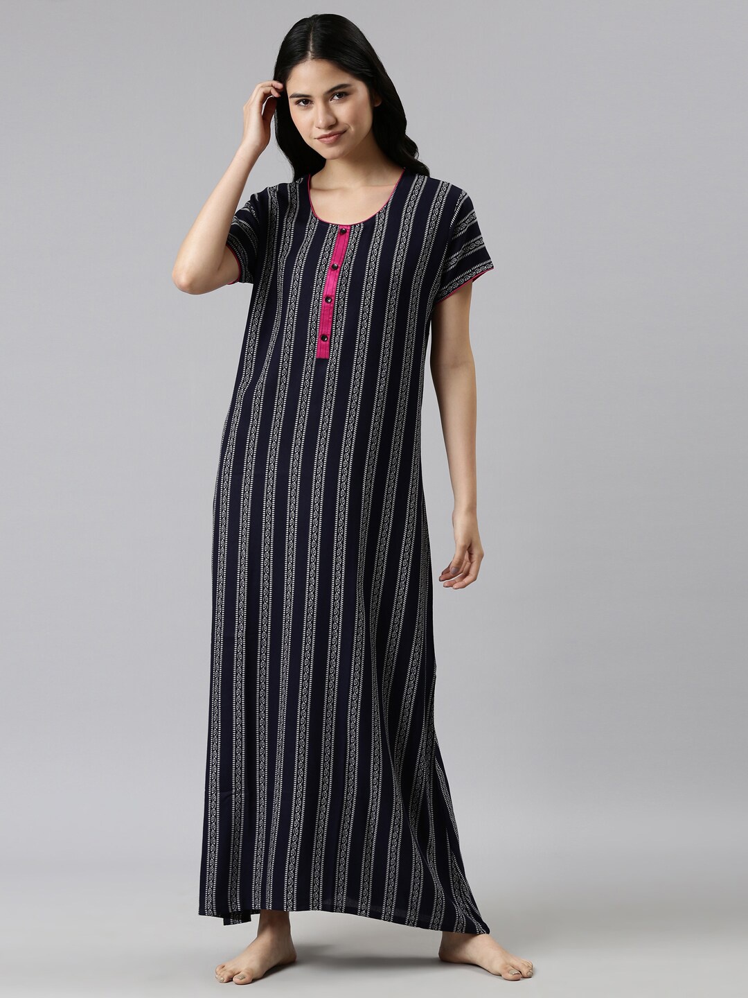 

GOLDSTROMS Women Navy Blue Printed Maxi Nightdress